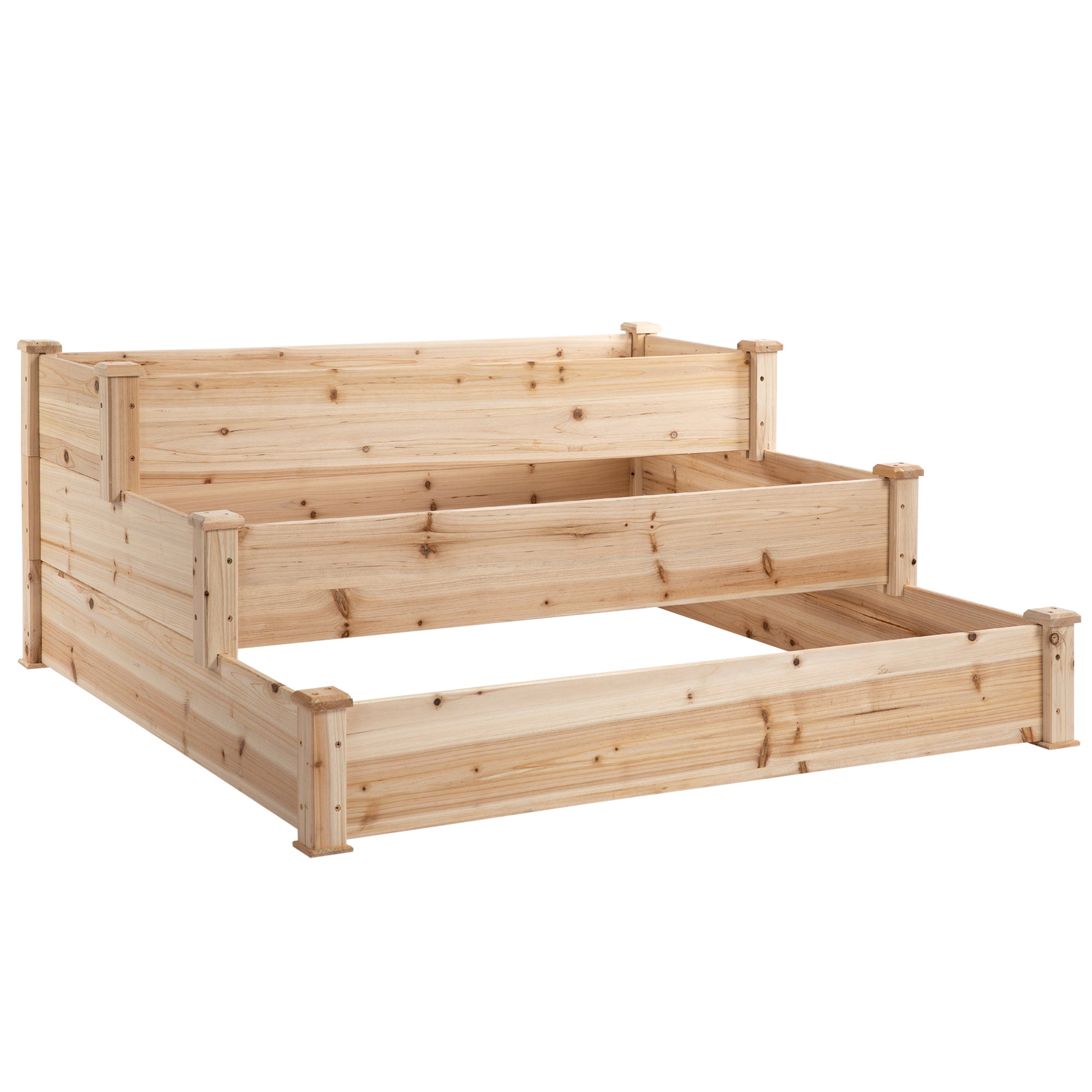 Raised Bed 3-Tier Garden Planter Herb Planter Flower Staircase for Balcony Garden Natural Pine Wood 120 x 120 x 56 cm