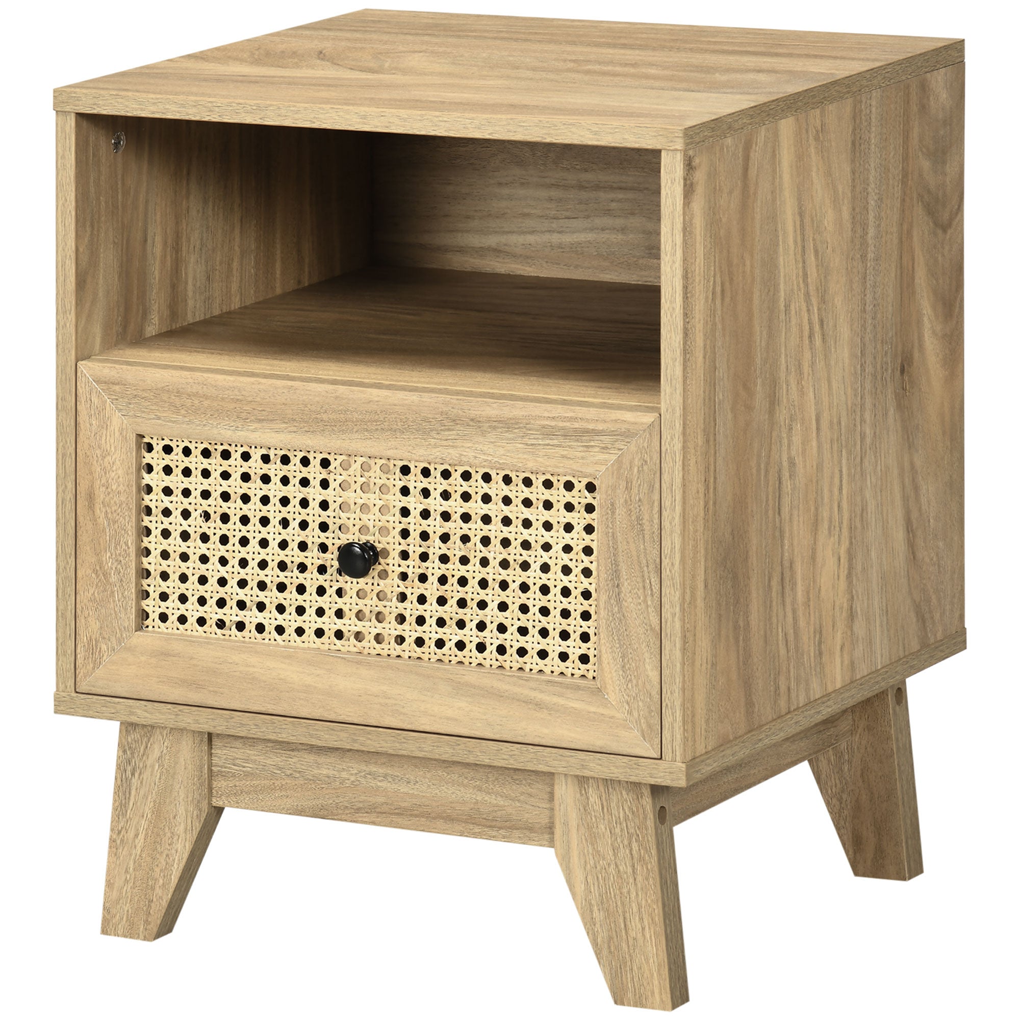 Bedside Table Nightstand Storage Cabinet with Drawer Rattan Cane Door and Vintage Design 45 x 39 x 56.5 cm