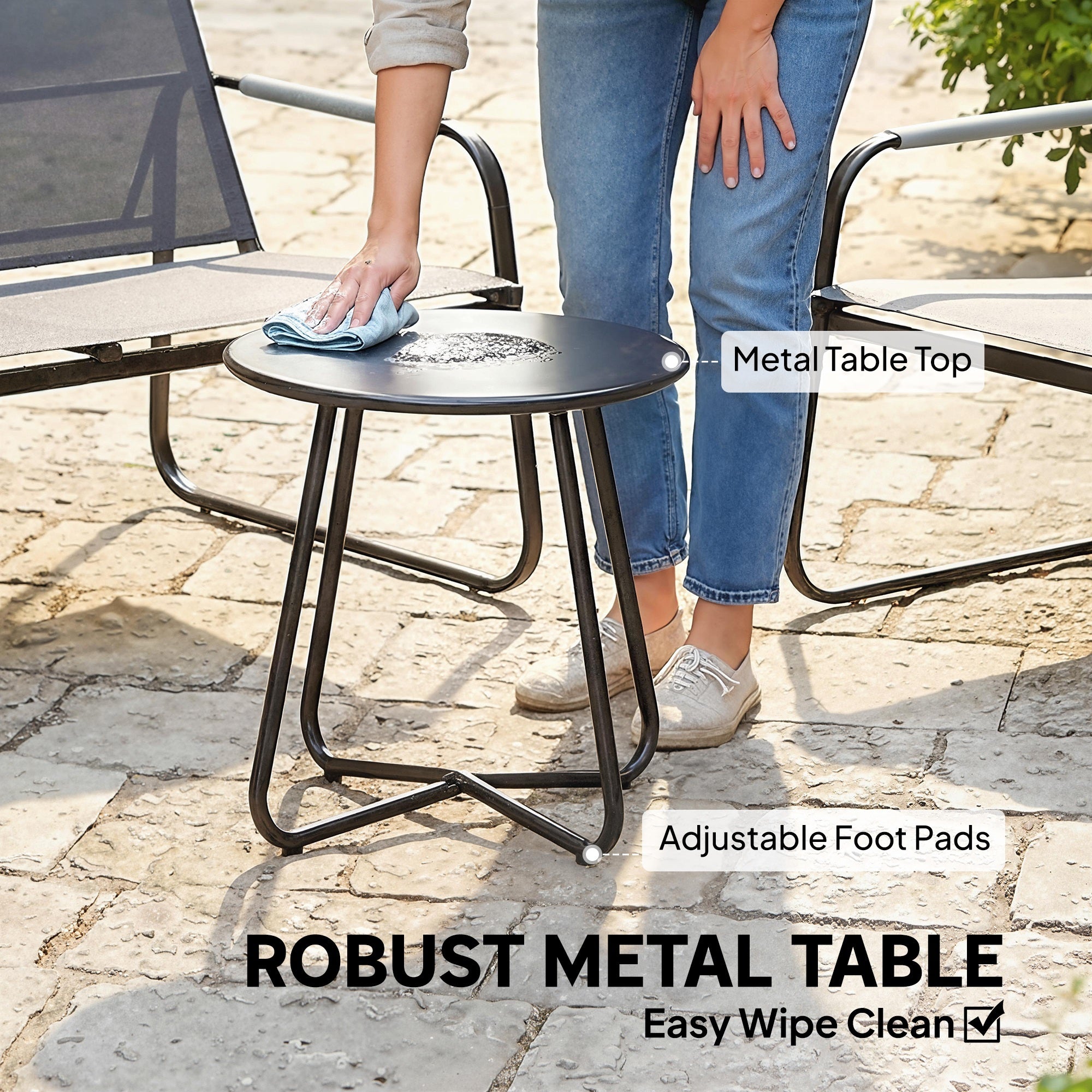 4-Piece Outdoor Patio Set for 4 — Breathable Garden Lounge with 2-Seat Sofa, 2 Armchairs, Woven Rope Round Table, Adjustable Feet, Weatherproof (Gray)