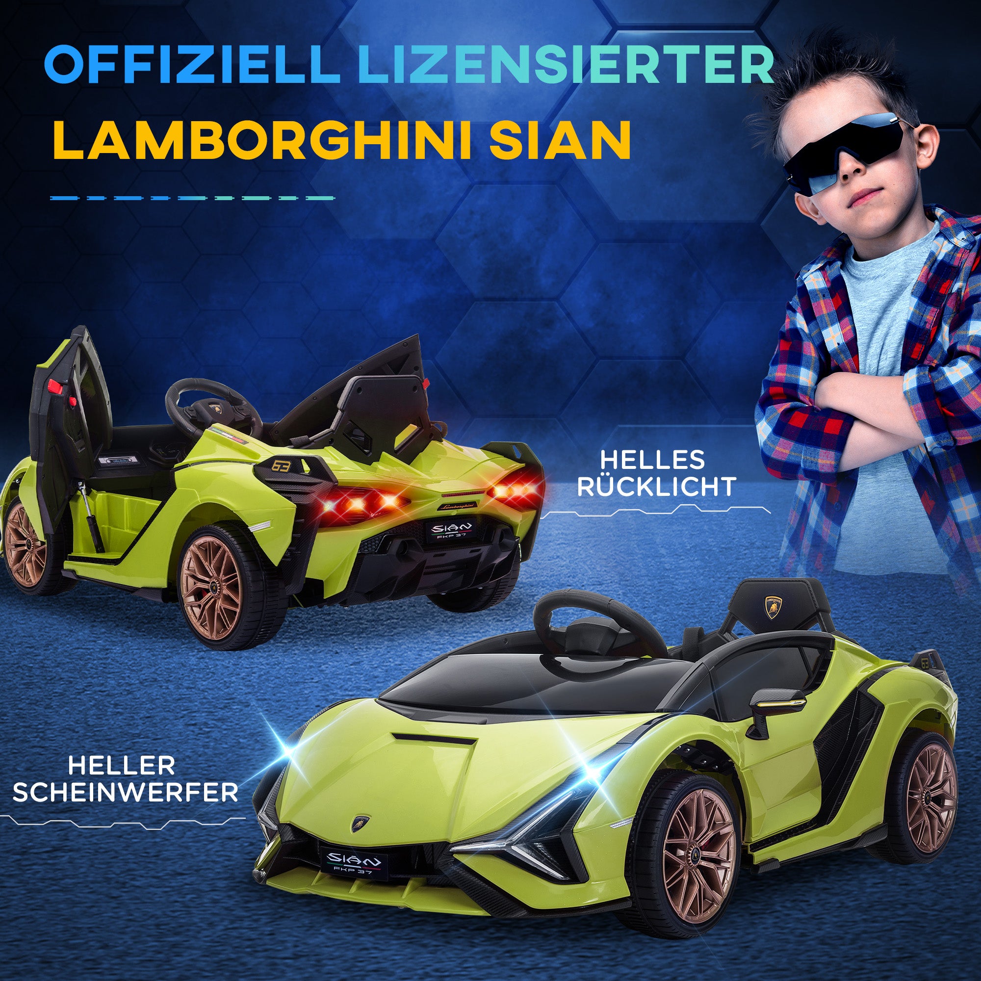 Kids Electric Car 12V 2 Driving Modes Lamborghini SIAN SUV Toy Electric Vehicle with Remote Control Music (MP3/USB) Light 3-5 Years Metal Green 108 x 62 x 40 cm