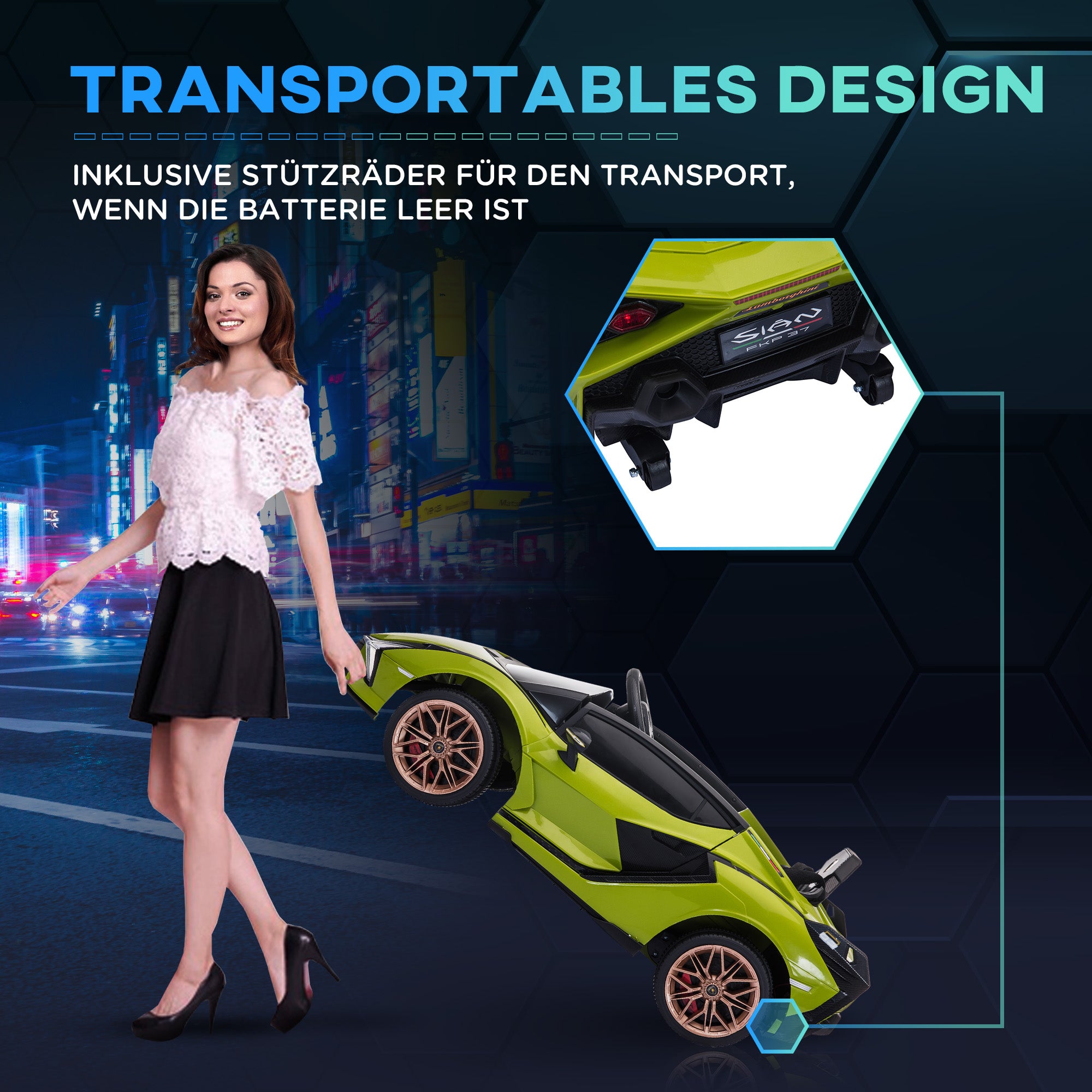 Kids Electric Car 12V 2 Driving Modes Lamborghini SIAN SUV Toy Electric Vehicle with Remote Control Music (MP3/USB) Light 3-5 Years Metal Green 108 x 62 x 40 cm