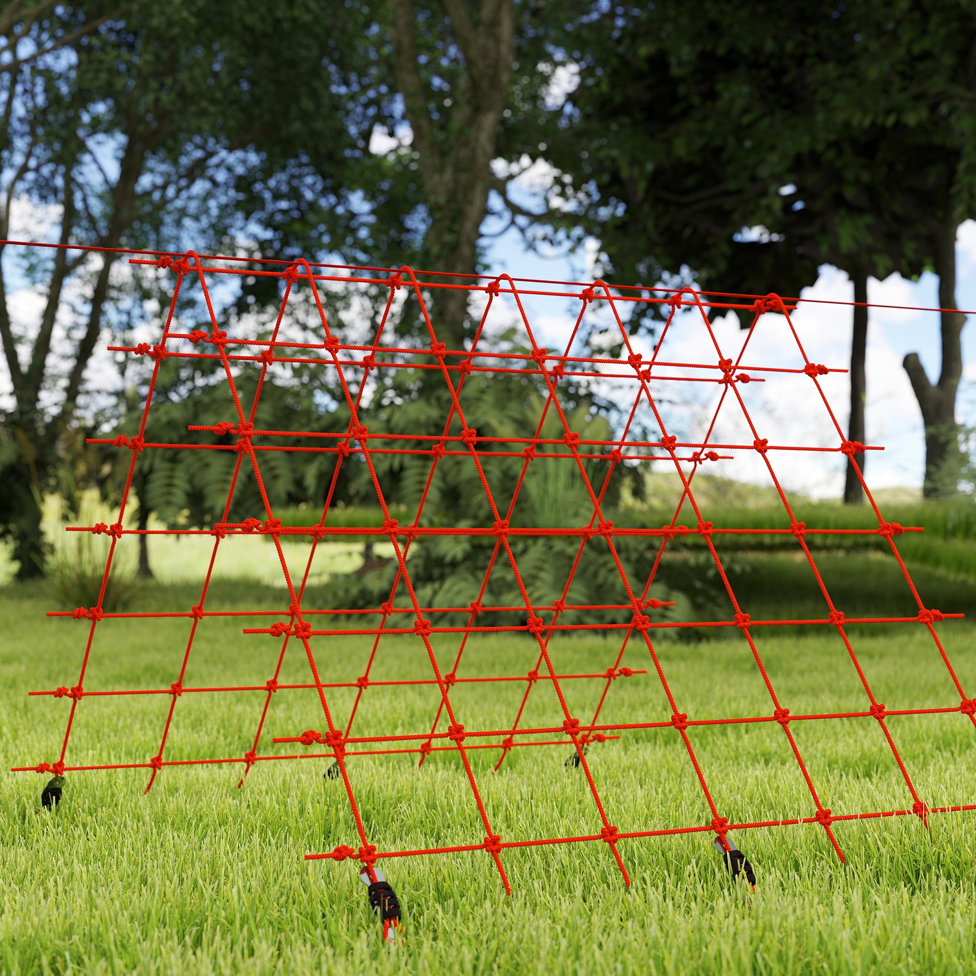 Ninja Line Kids 33 ft (10 m) Slackline Play Set — Rings, Swing, Ladder & Climbing Net — Outdoor Playset for Ages 3–6, Red