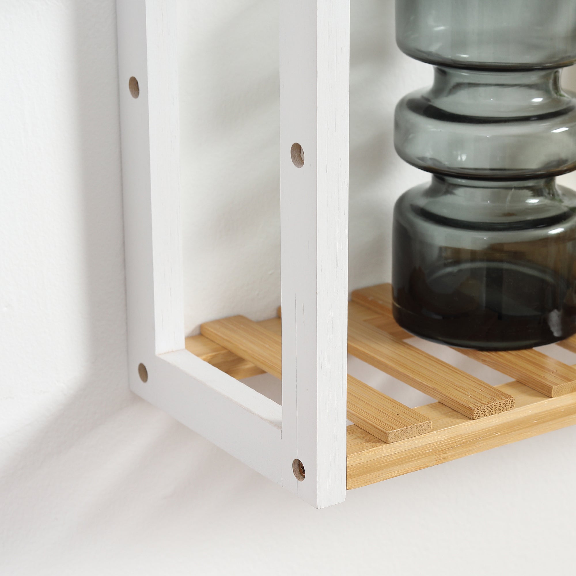 Bamboo Wall Shelf 3-Tier Floating Shelf for Living Room Bedroom Kitchen Bathroom 60x15x54 cm Natural and White