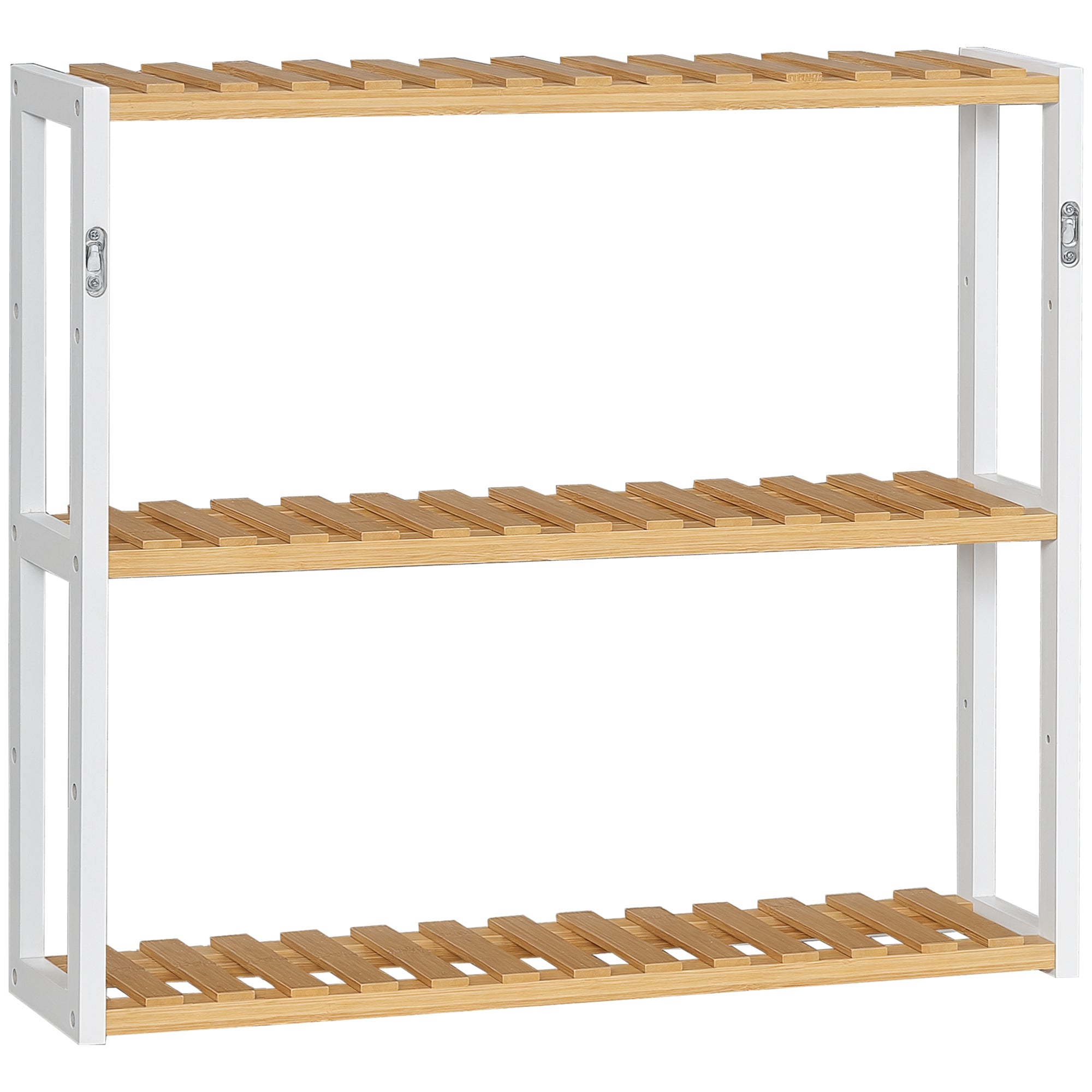 Bamboo Wall Shelf 3-Tier Floating Shelf for Living Room Bedroom Kitchen Bathroom 60x15x54 cm Natural and White