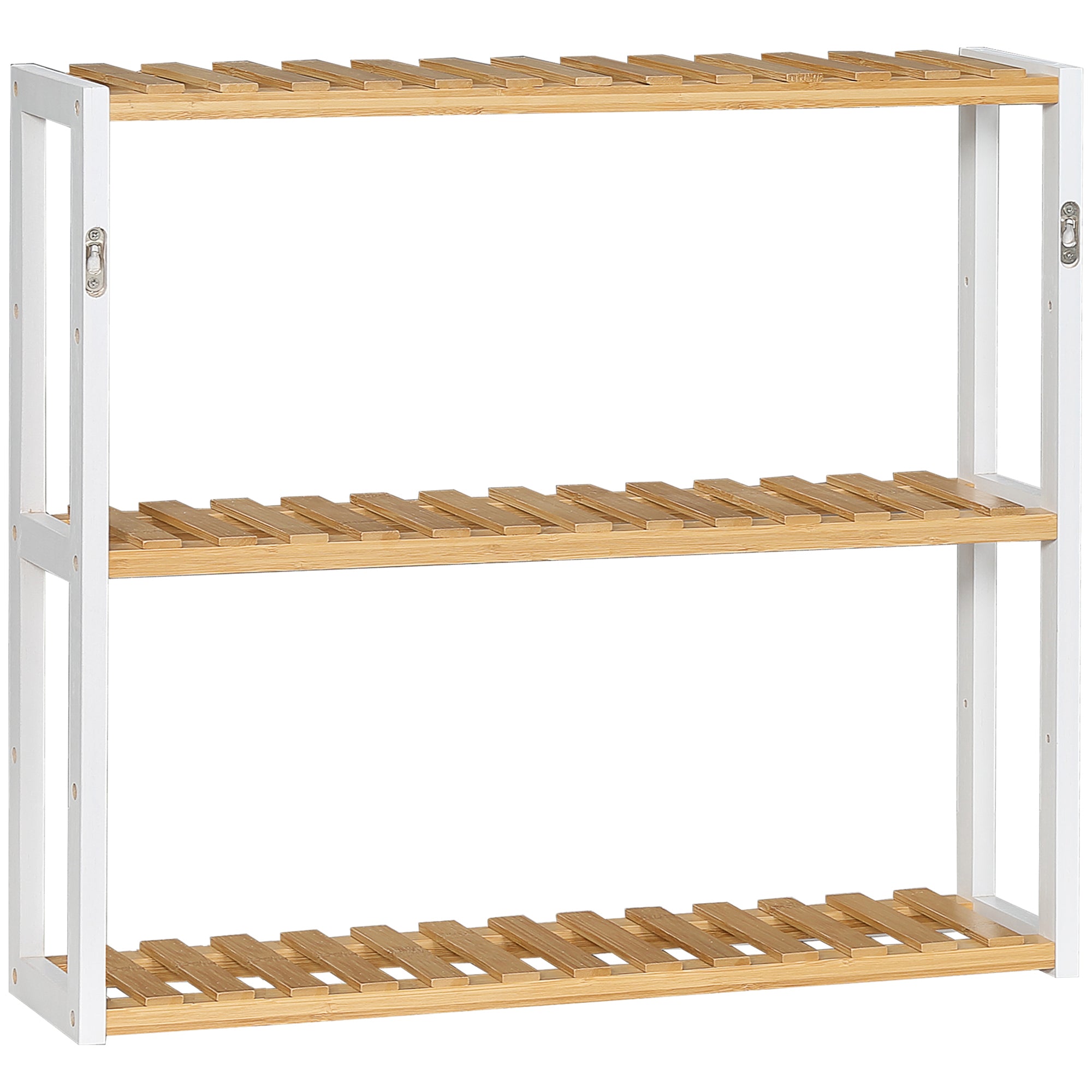 Bamboo Wall Shelf 3-Tier Floating Shelf for Living Room Bedroom Kitchen Bathroom 60x15x54 cm Natural and White