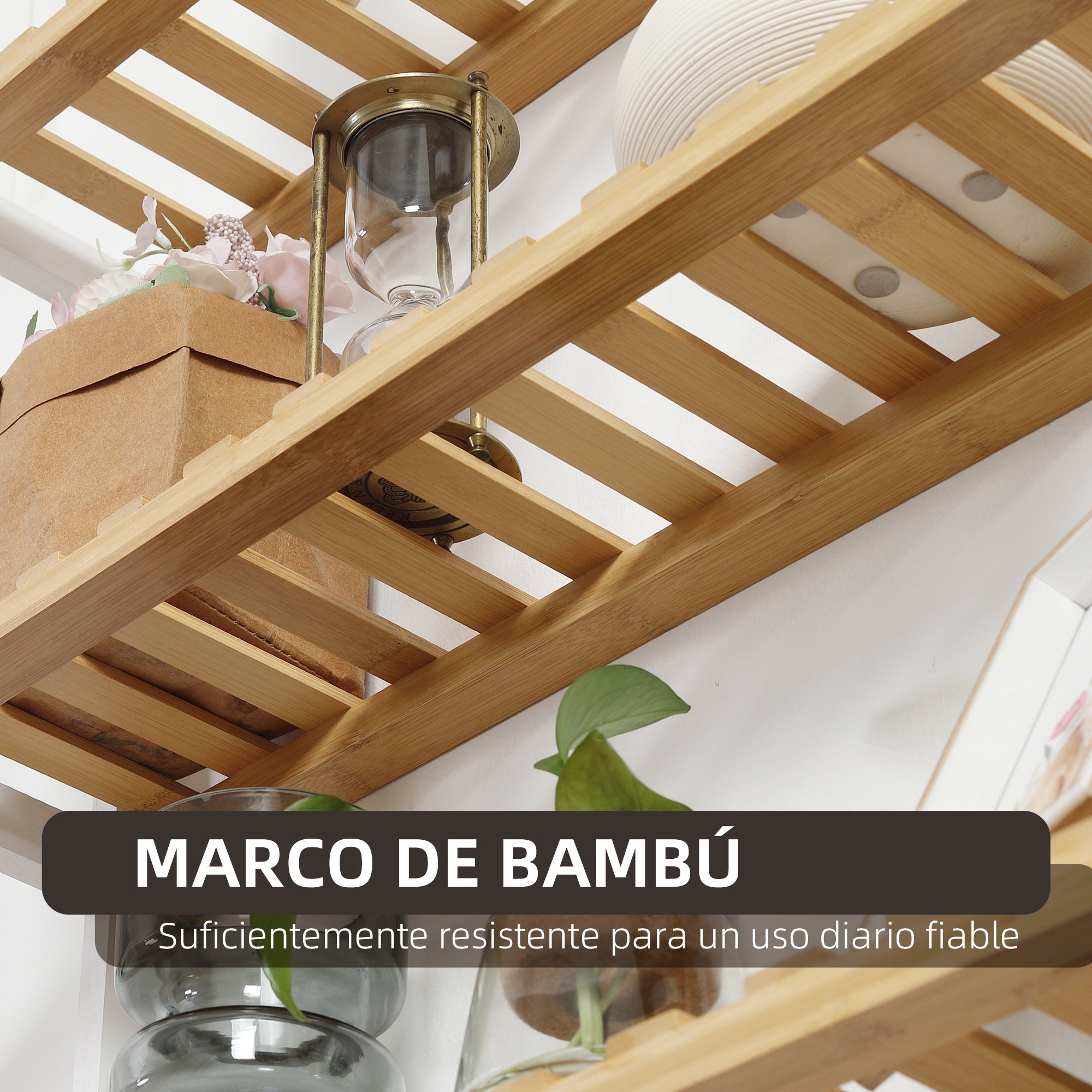 Bamboo Wall Shelf 3-Tier Floating Shelf for Living Room Bedroom Kitchen Bathroom 60x15x54 cm Natural and White