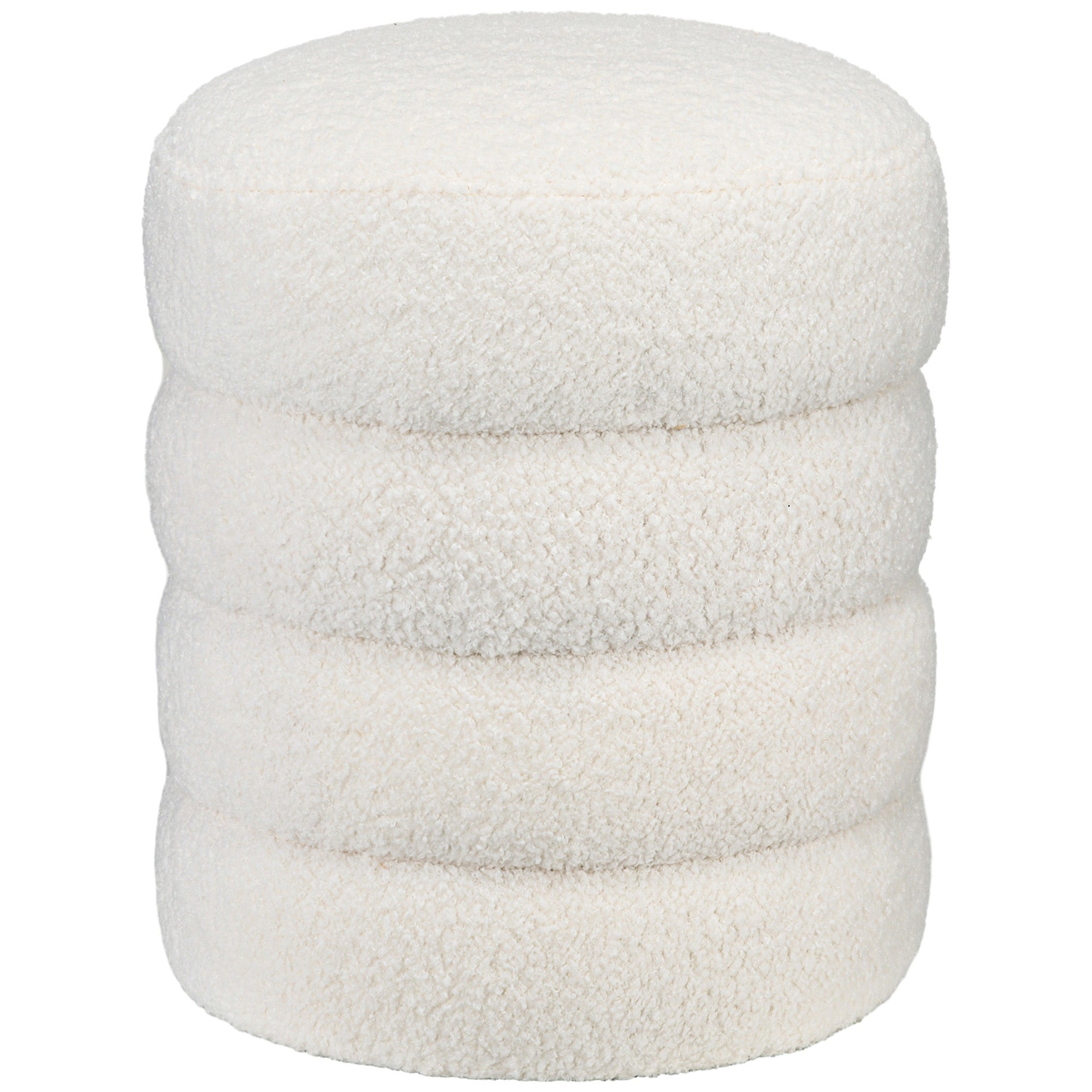 Ottoman Ottoman Ottoman with Teddy Velvet Look Footstool Ottoman for Bedroom, Living Room, Cream White, Ø40 x 45 cm