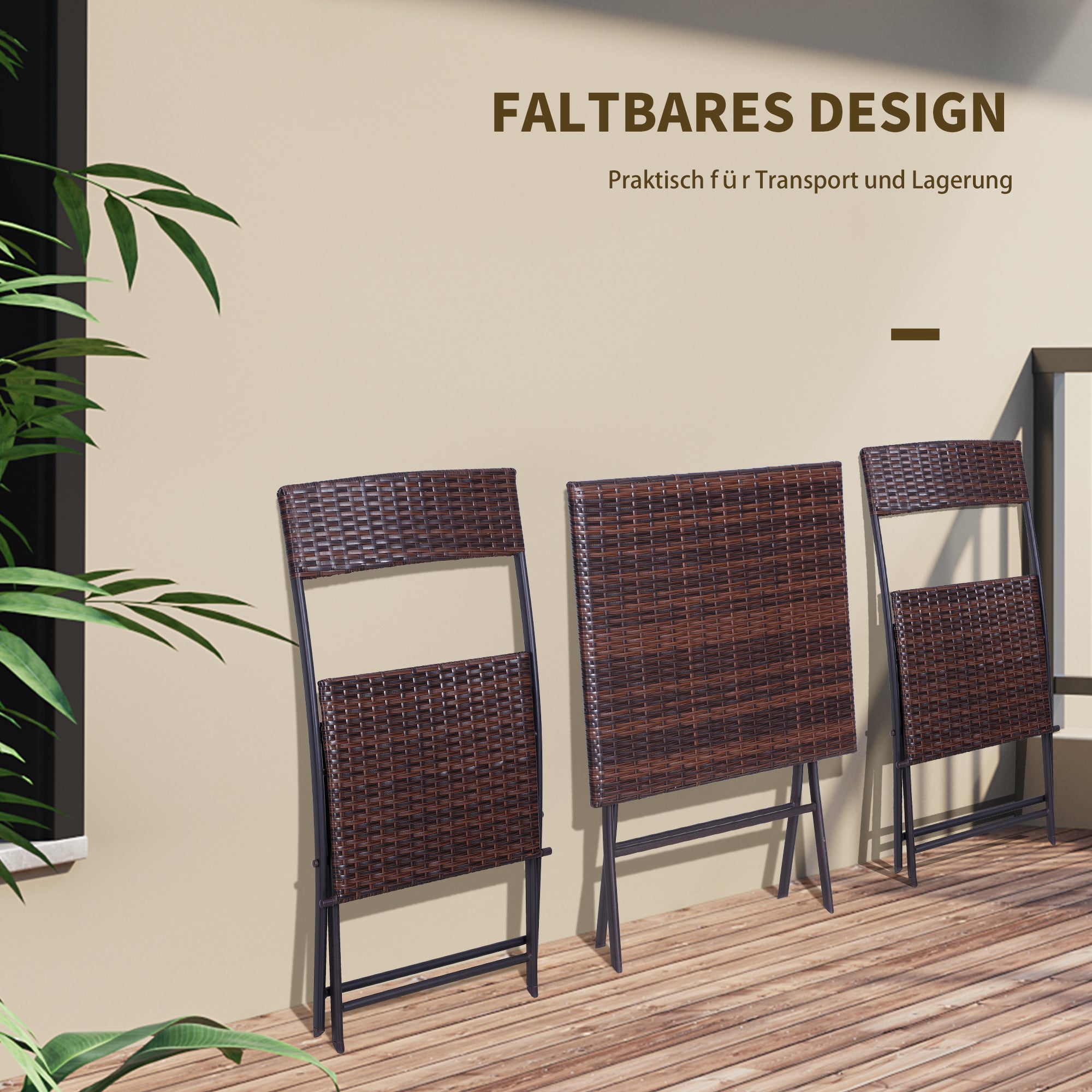 Poly Rattan Garden Furniture Set, Outdoor Lounge Balcony Furniture for 2 People, 3-Piece Dining Set, 2 Chairs, Table, Weatherproof Garden Lounge for Garden, Patio, Balcony, Coffee Brown