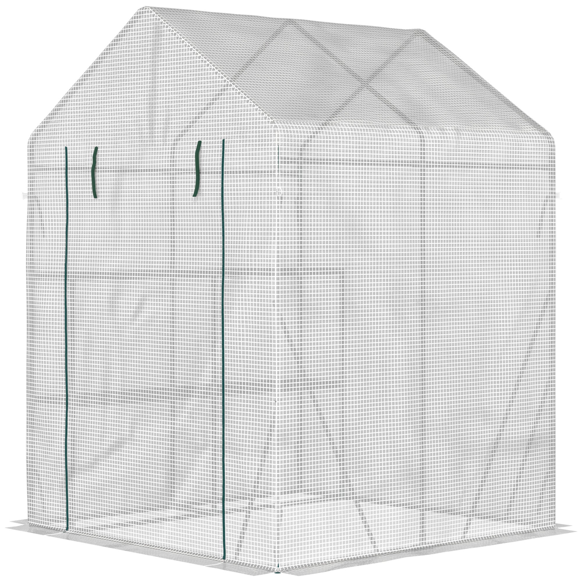 Foliage Greenhouse Walk-in Greenhouse with 4 Shelves Tomato Greenhouse Greenhouse with Zipper Doors White Steel PE Plastic 143 x 143 x 195 cm