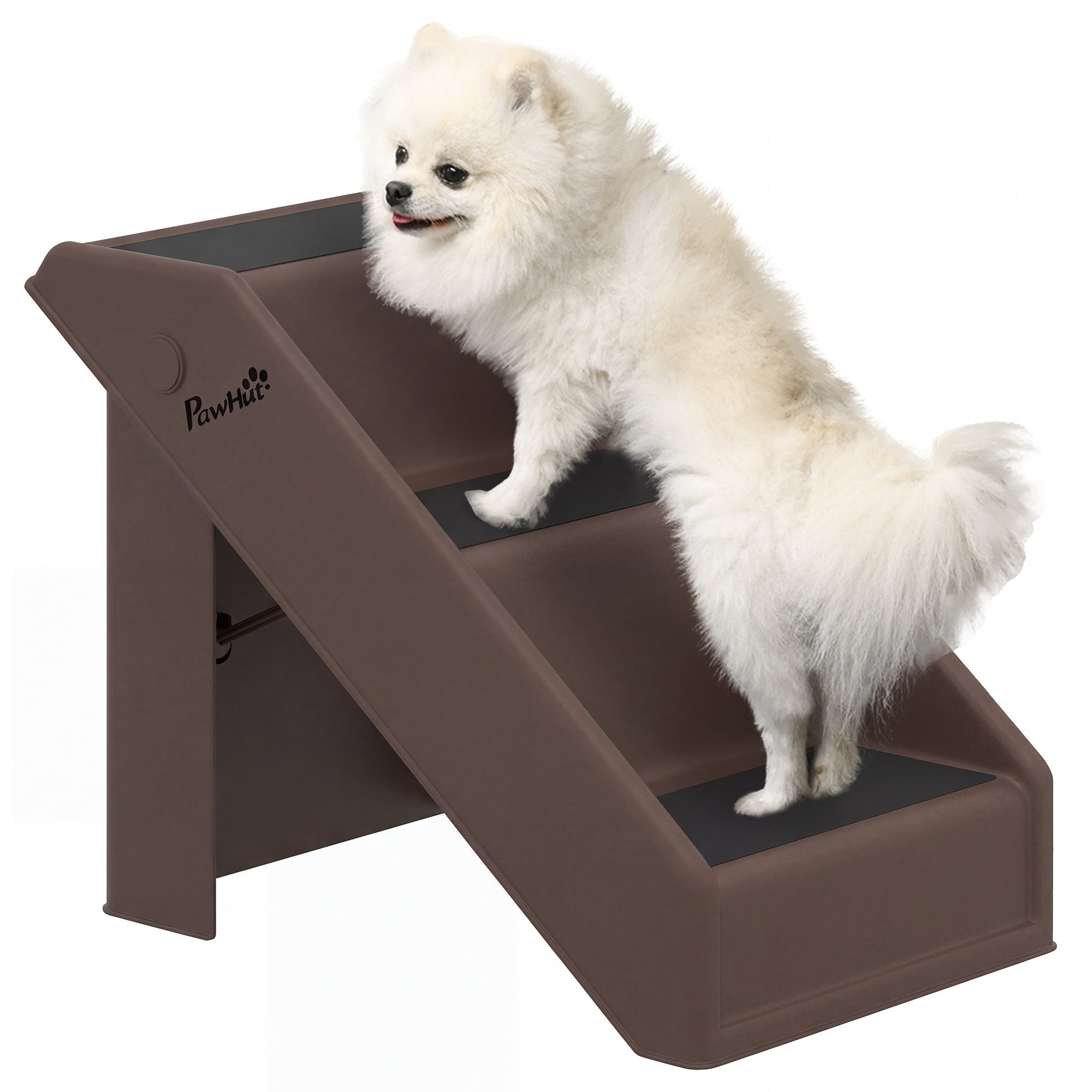 3-Step Foldable Pet Stairs, 14.4" High – Entry Ramp for Small Dogs & Cats, Brown