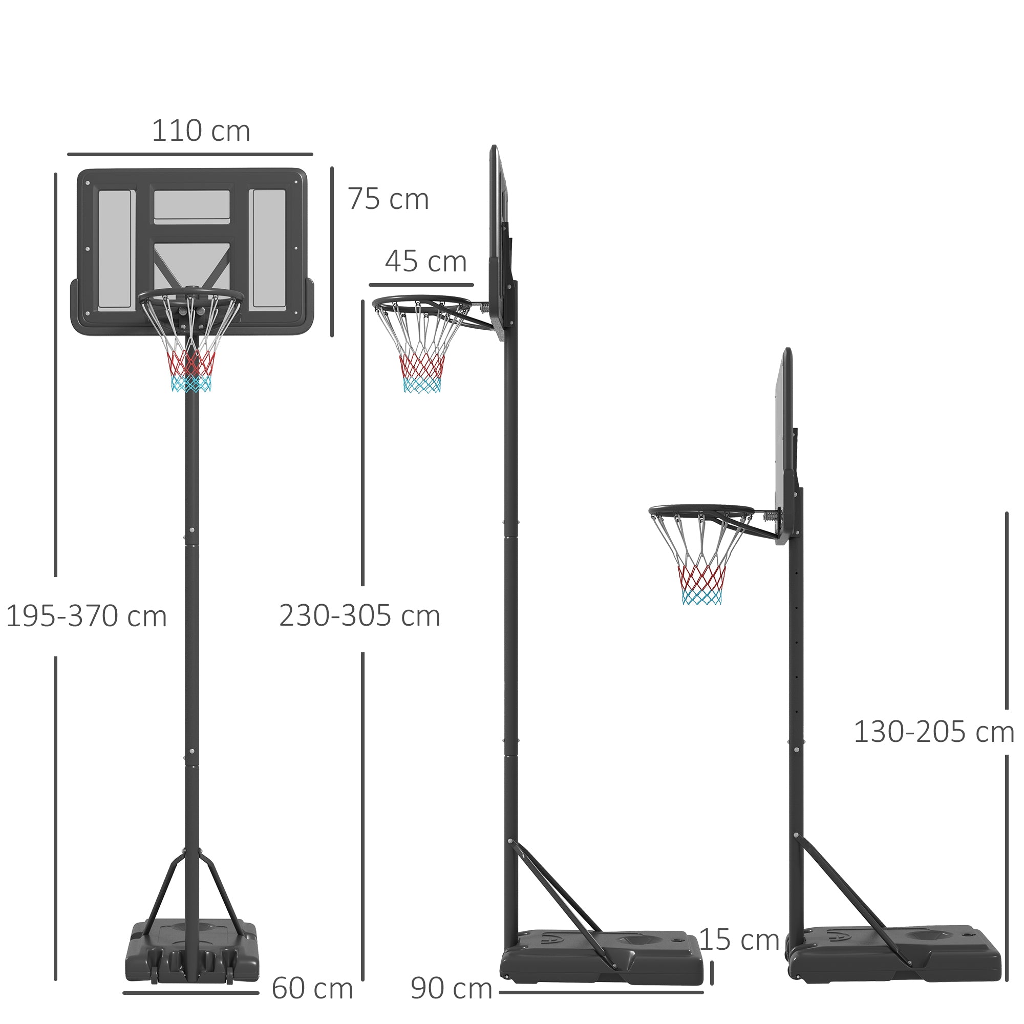 SPORTNOW Outdoor Basketball Hoop 2 in 1 with Adjustable Height 230-305 cm Swimming Pool Basketball Hoop with Stand Basketball Hoop with Wheels Refillable Base Black