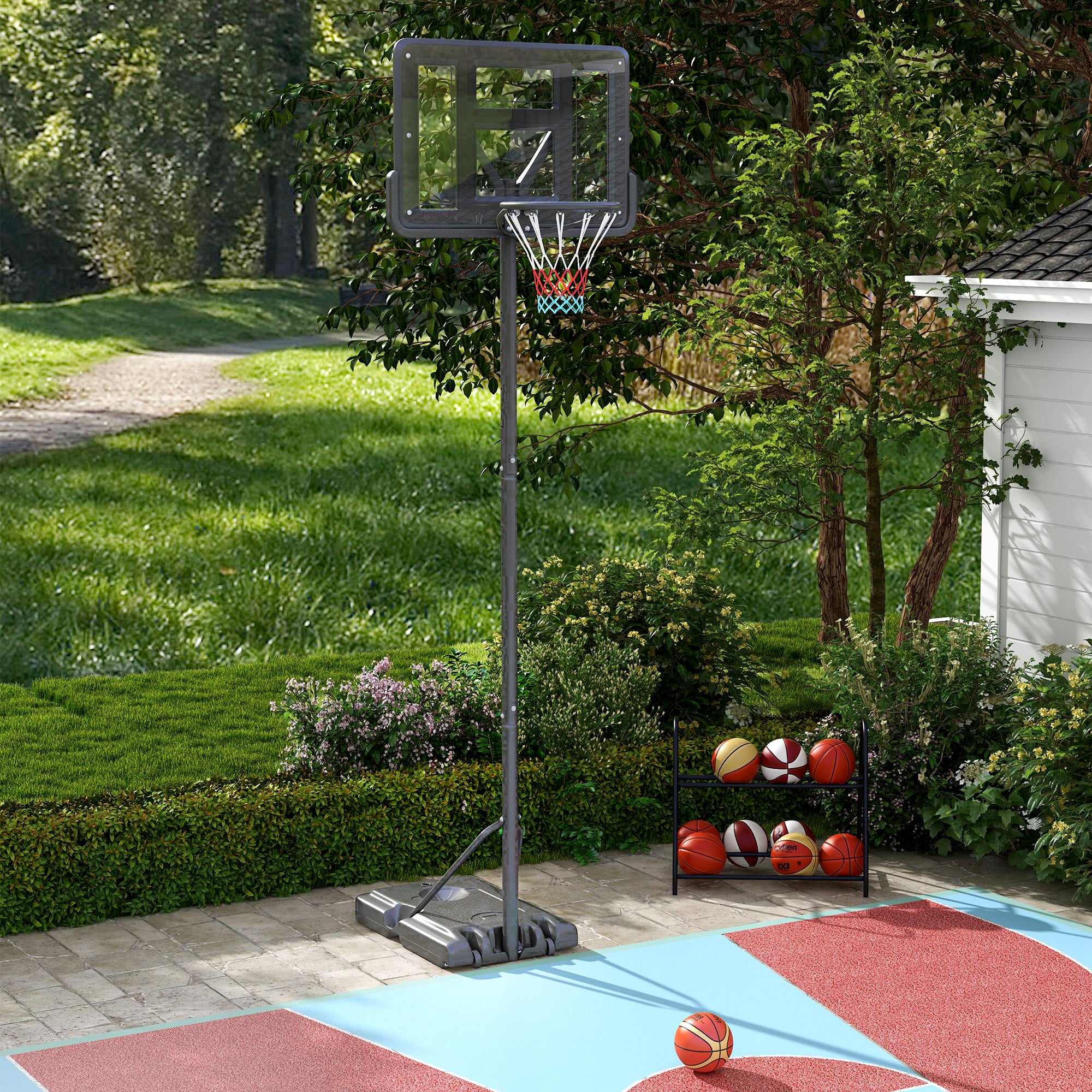 SPORTNOW Outdoor Basketball Hoop 2 in 1 with Adjustable Height 230-305 cm Swimming Pool Basketball Hoop with Stand Basketball Hoop with Wheels Refillable Base Black