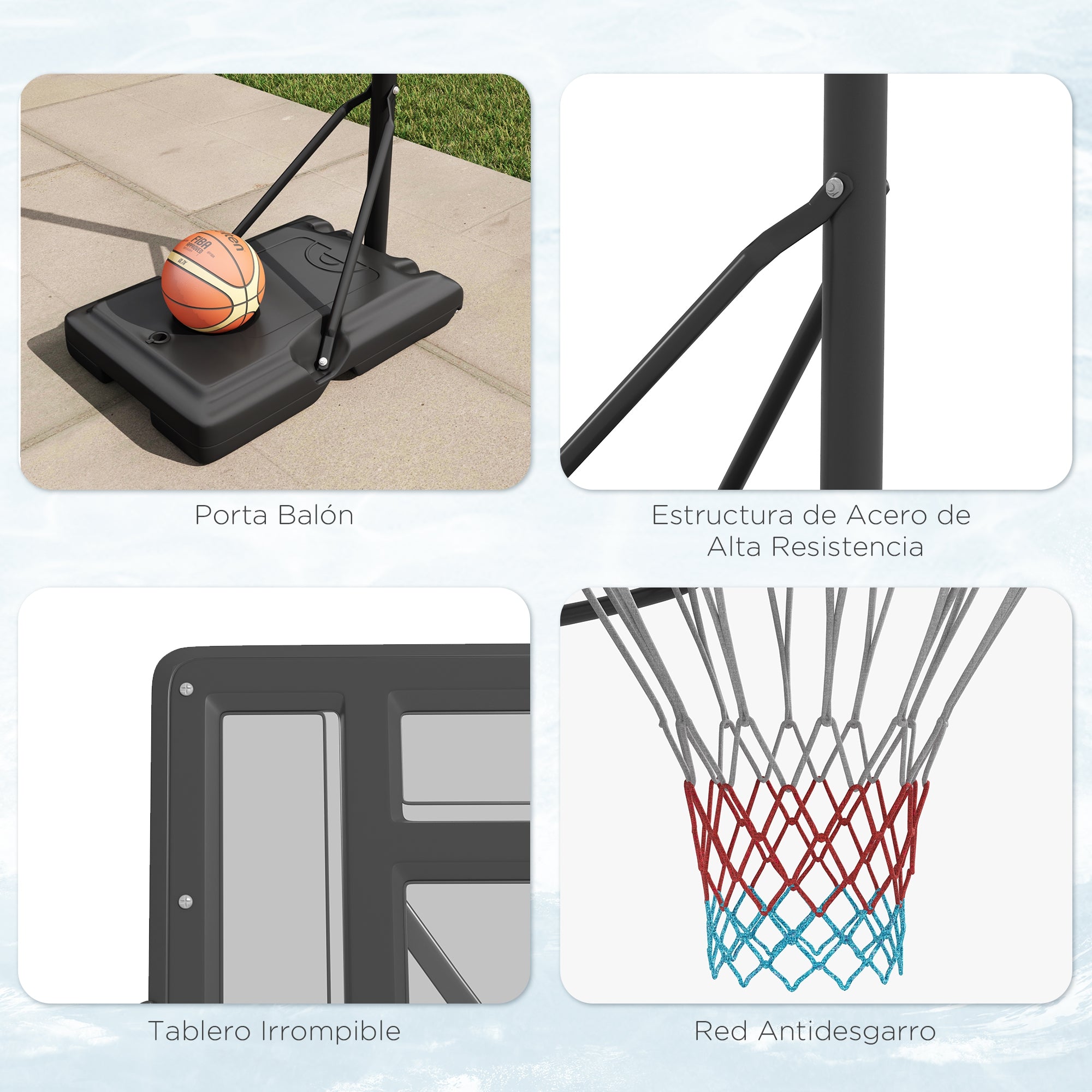 SPORTNOW Outdoor Basketball Hoop 2 in 1 with Adjustable Height 230-305 cm Swimming Pool Basketball Hoop with Stand Basketball Hoop with Wheels Refillable Base Black