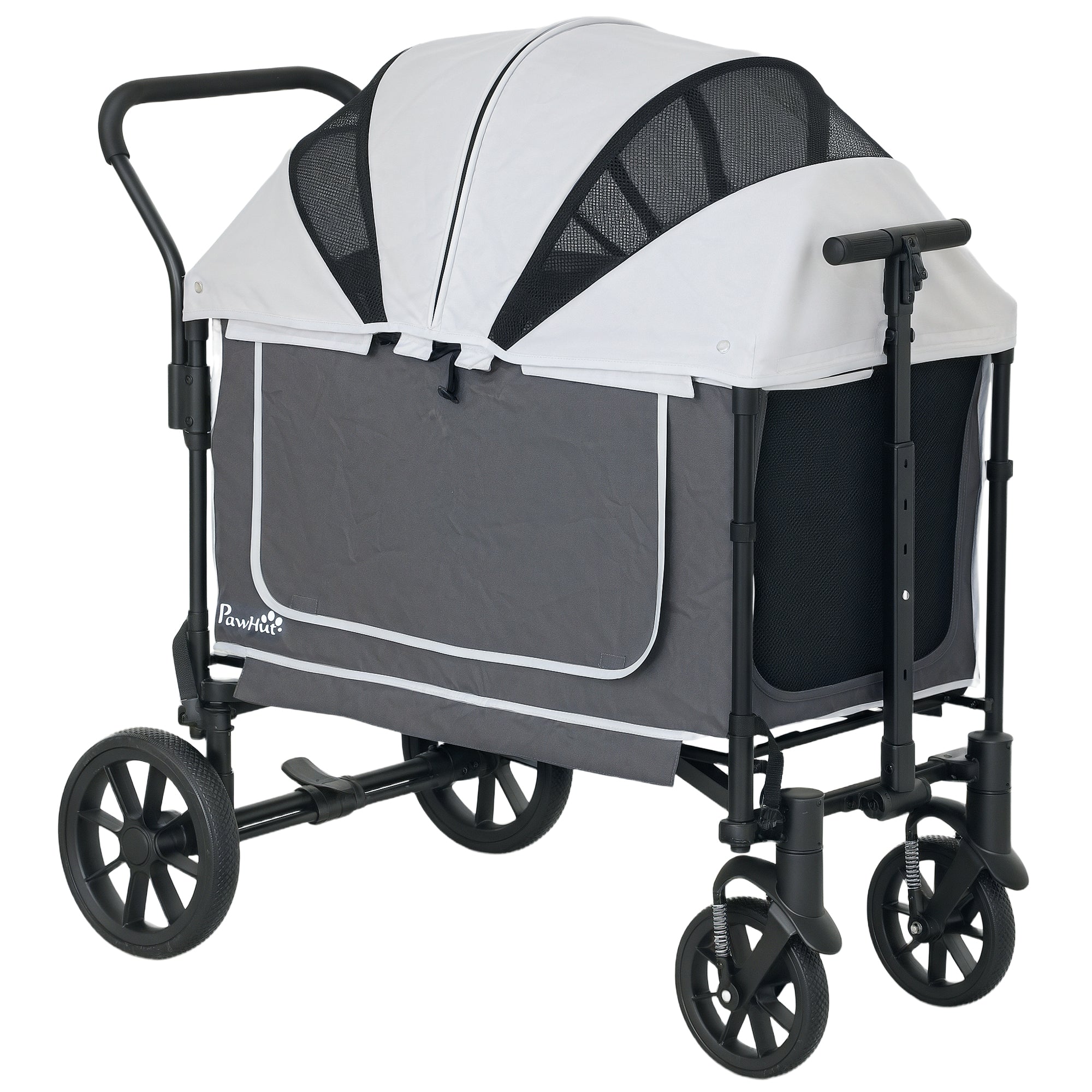 2 in 1 Dog Cart Dog Buggy Foldable for Dogs & Cats up to 30 kg Wagon with Cushion Mesh Windows 2 Doors Storage Bag Cat Cart Buggy Dark Gray