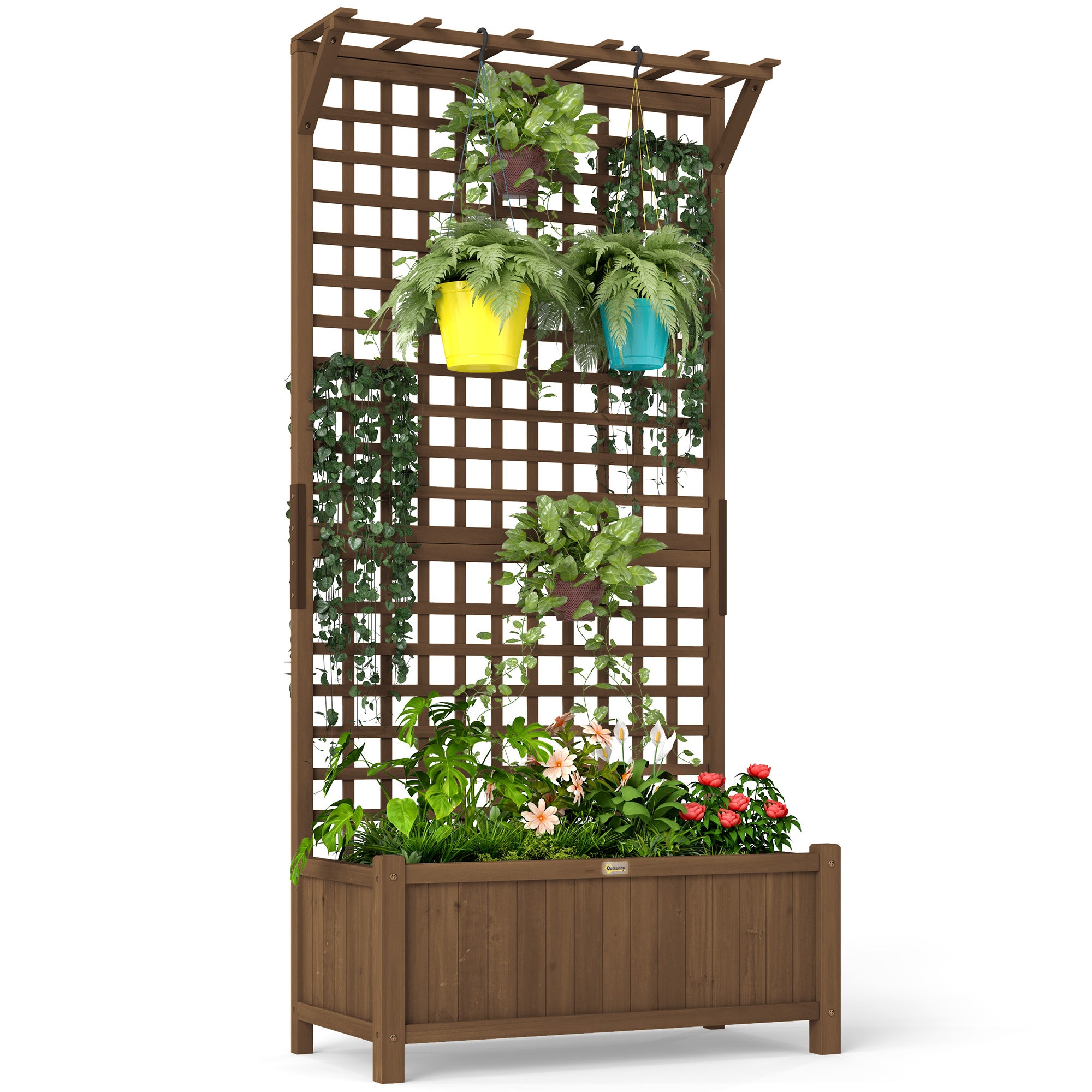 Raised Bed Planter Box with Trellis, Trellis Planter Flower Box Wood, Garden Trellis 90 x 45 x 183cm for Garden Balcony Terrace, Flower Pot for Climbing Plants, Basket Plants, Flowers