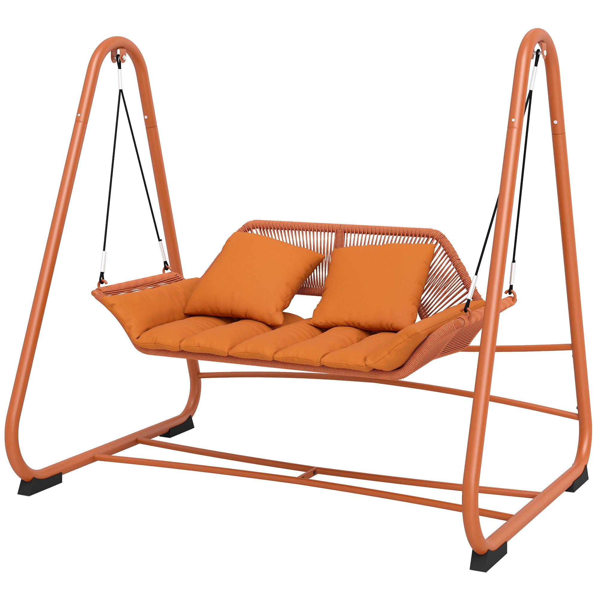 Terracotta 2-Person Hollywood Swing with Cushions — Metal A-Frame Hanging Lounger for Garden, Patio & Balcony (68.5 x 47.2 x 63.8 in)