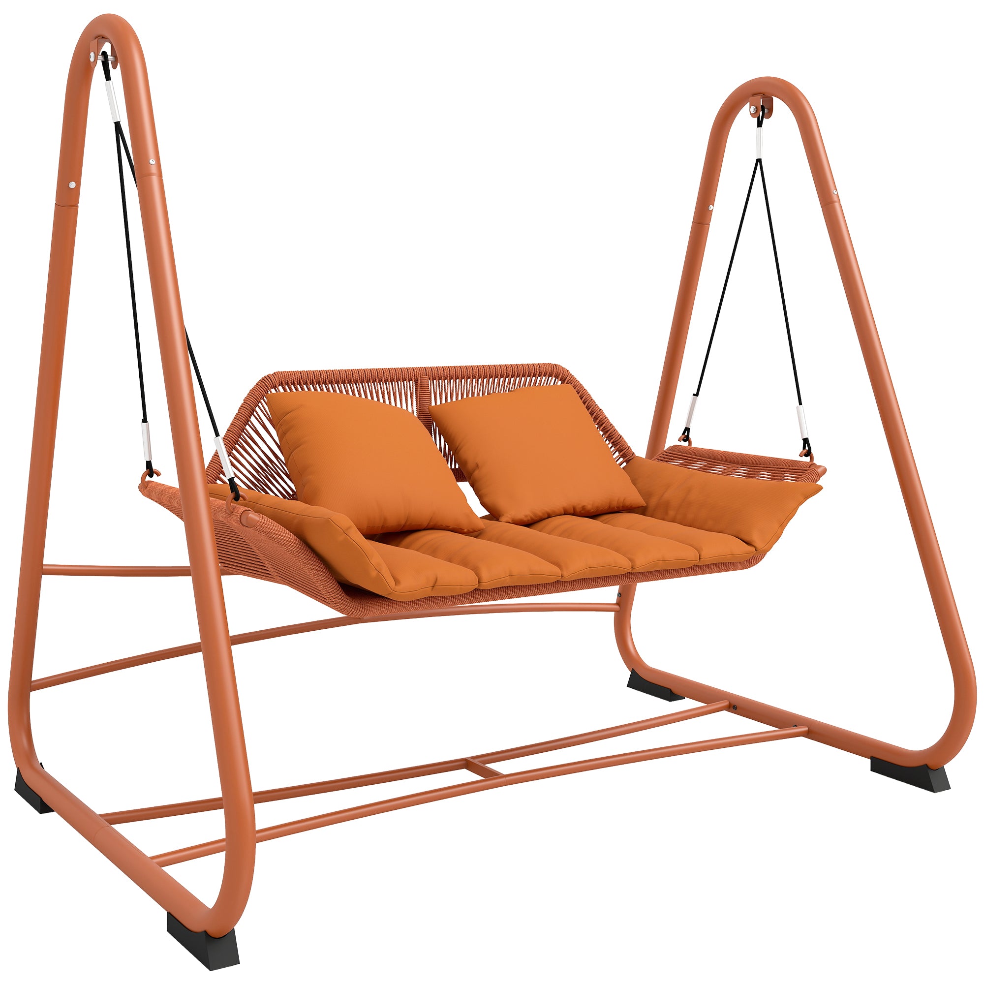 Terracotta 2-Person Hollywood Swing with Cushions — Metal A-Frame Hanging Lounger for Garden, Patio & Balcony (68.5 x 47.2 x 63.8 in)