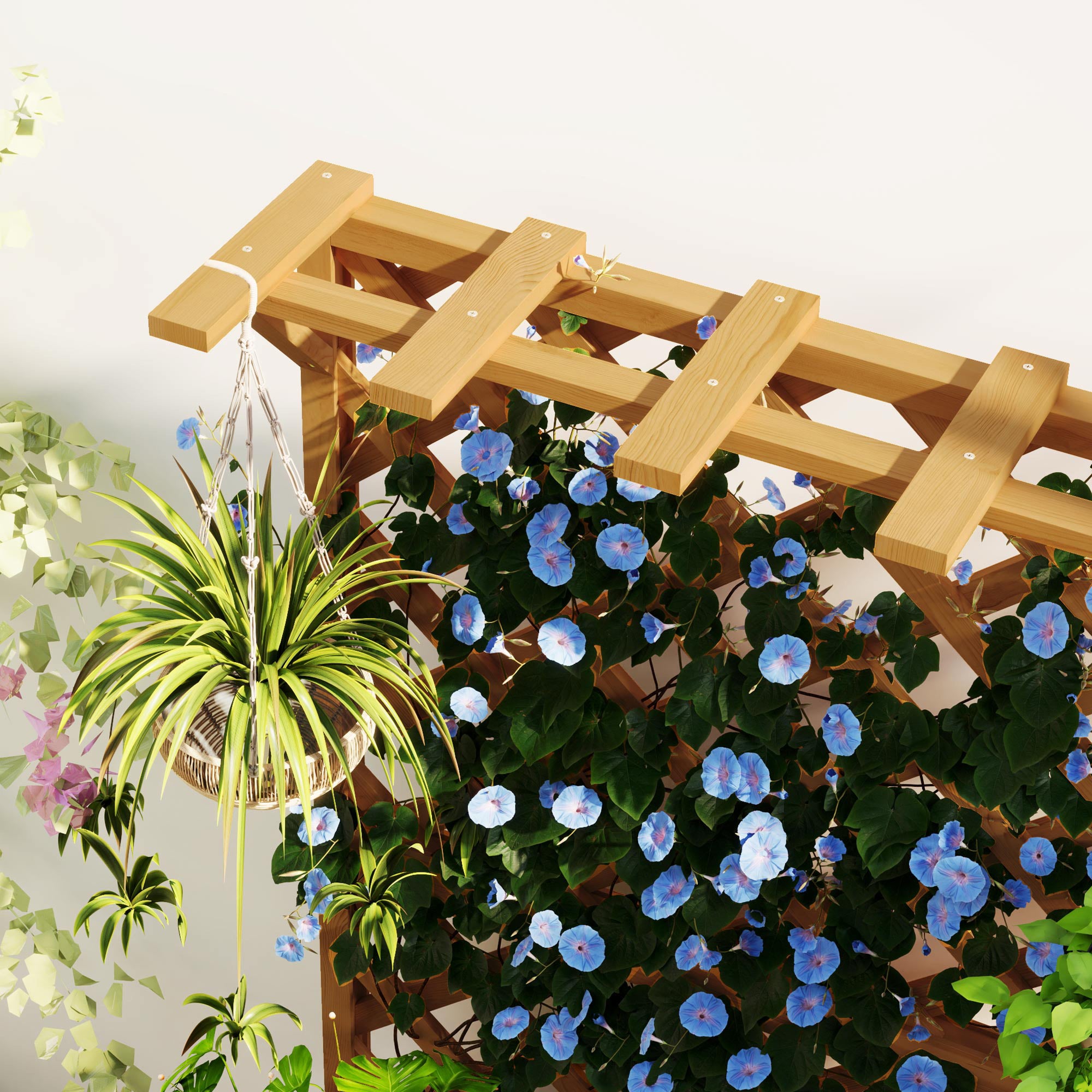 Raised Bed Planter with Trellis Roof Flower Pot Wooden, Garden Trellis 64 x 33 x 122cm for Garden Balcony Terrace, Flower pot for Climbing Plants Basket Plants, Flowers