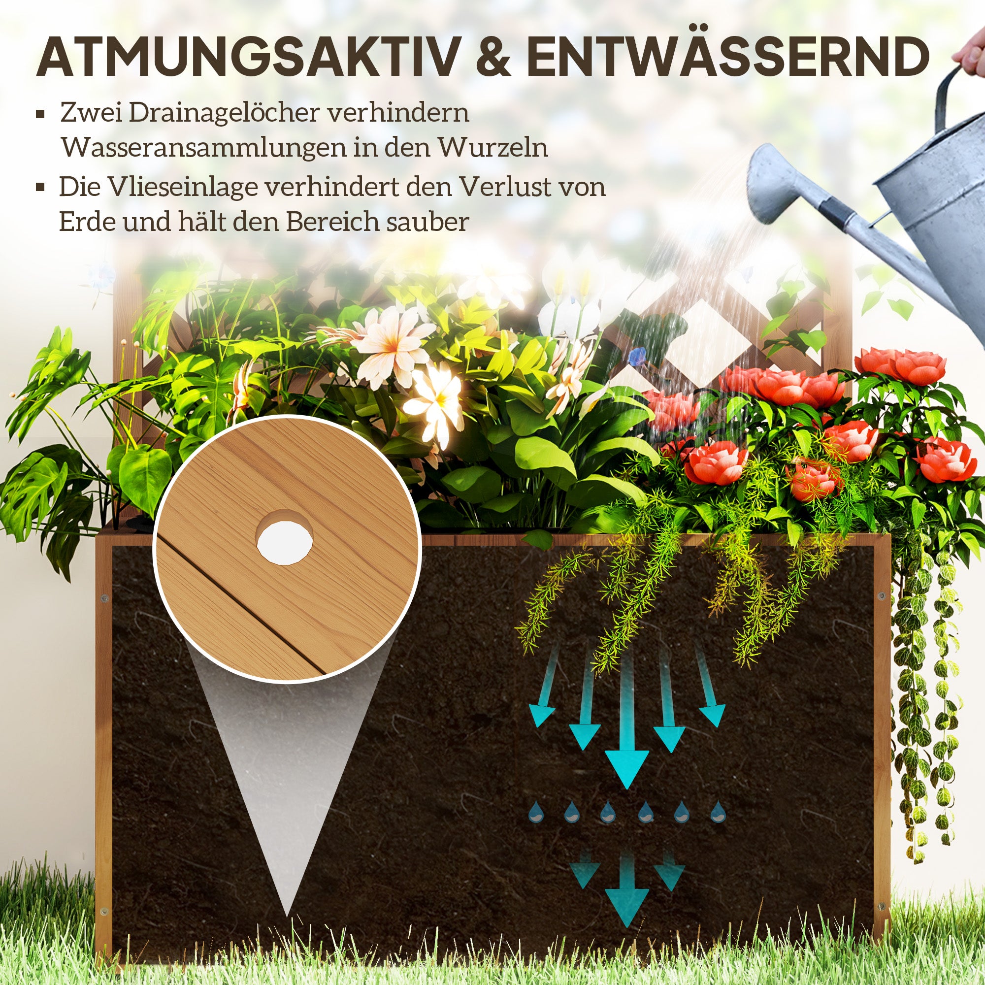 Raised Bed Planter with Trellis Roof Flower Pot Wooden, Garden Trellis 64 x 33 x 122cm for Garden Balcony Terrace, Flower pot for Climbing Plants Basket Plants, Flowers