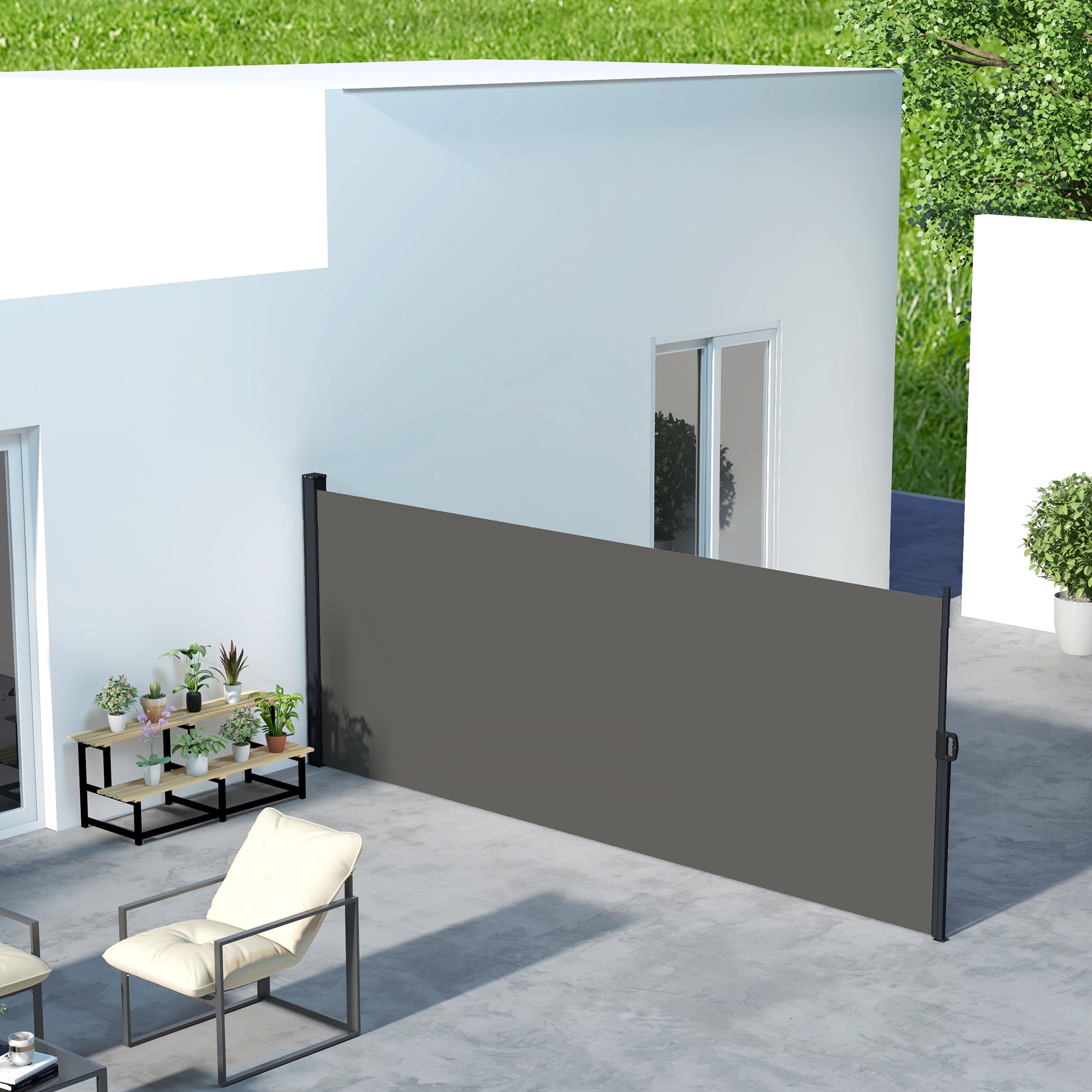 Side Retractable Wind Protection Privacy Screen Paravent Garden 4m x 1.60m Alu. Polyester UV-resistant Dark Grey