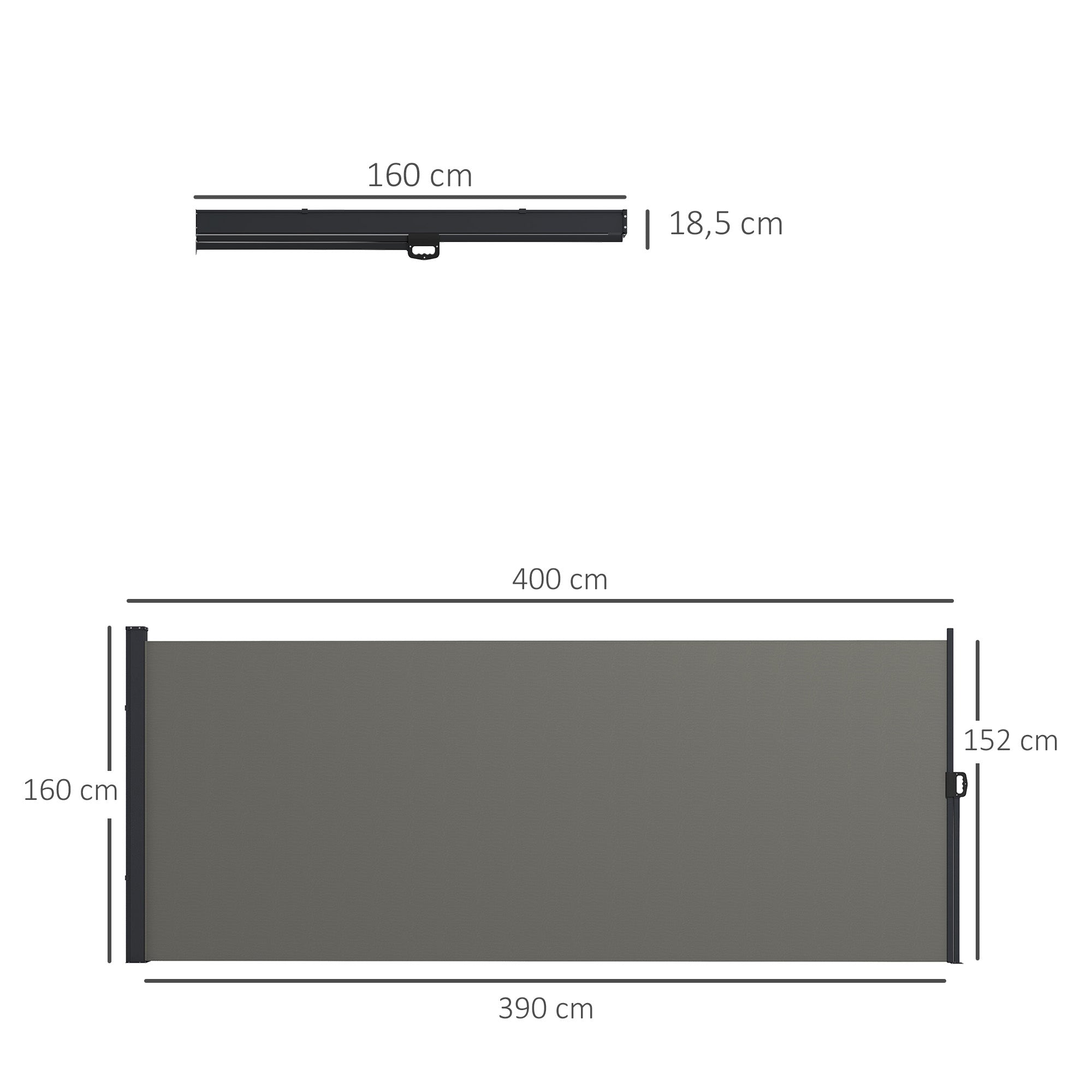Side Retractable Wind Protection Privacy Screen Paravent Garden 4m x 1.60m Alu. Polyester UV-resistant Dark Grey
