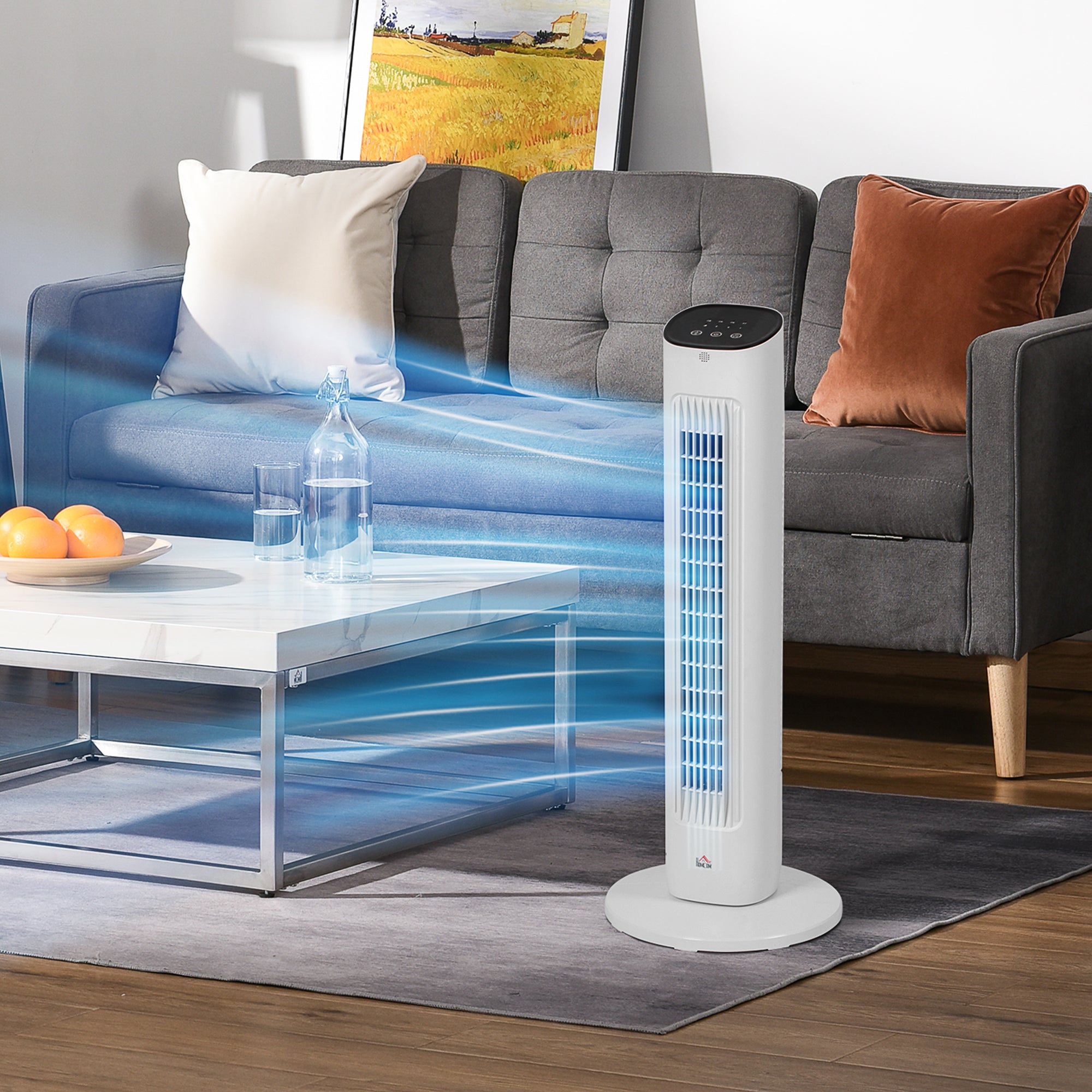 50W Tower Fan with Remote Control Silent Fan with 3 Speeds 15h Timer 85° Oscillation LED Display 30x30x78 cm White