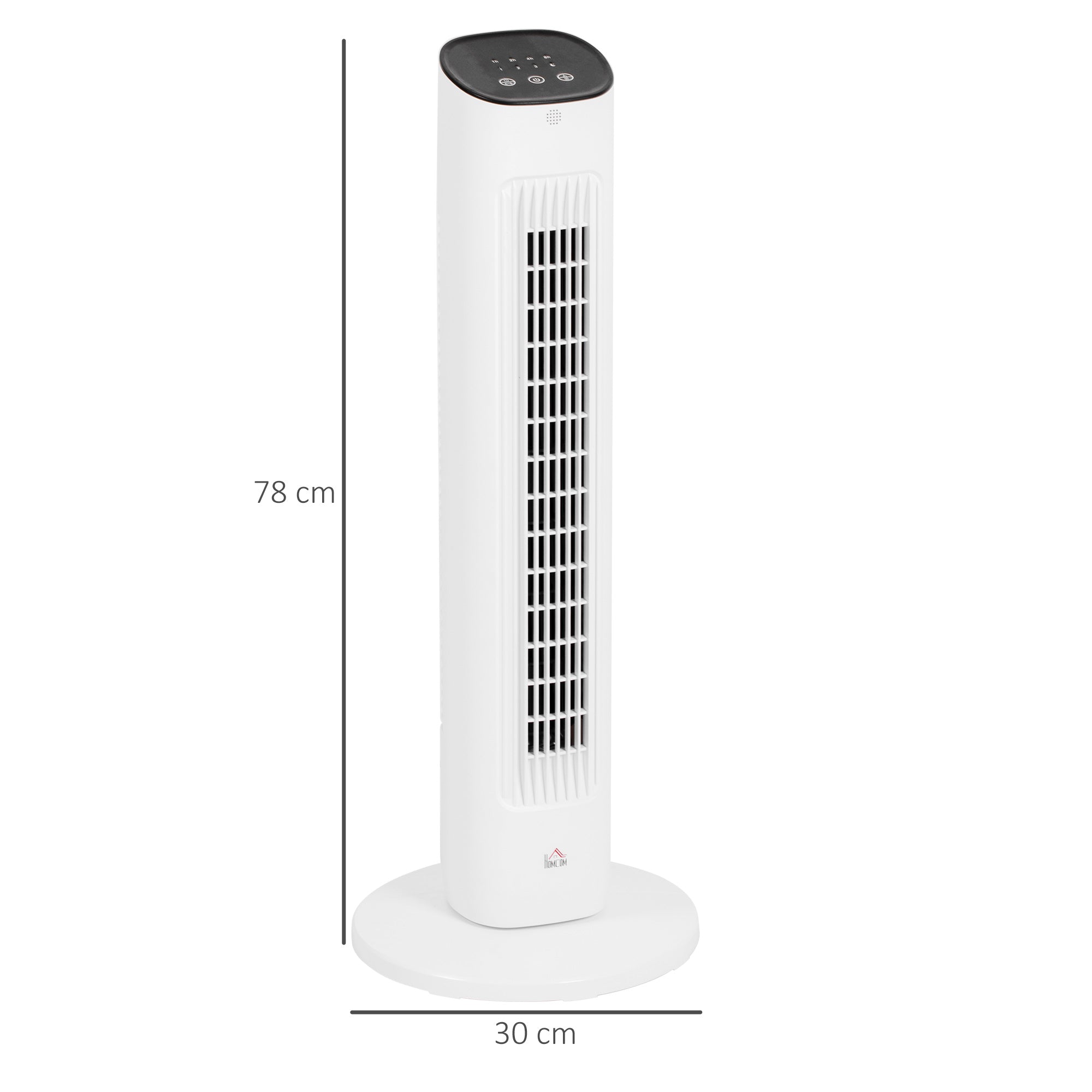 50W Tower Fan with Remote Control Silent Fan with 3 Speeds 15h Timer 85° Oscillation LED Display 30x30x78 cm White
