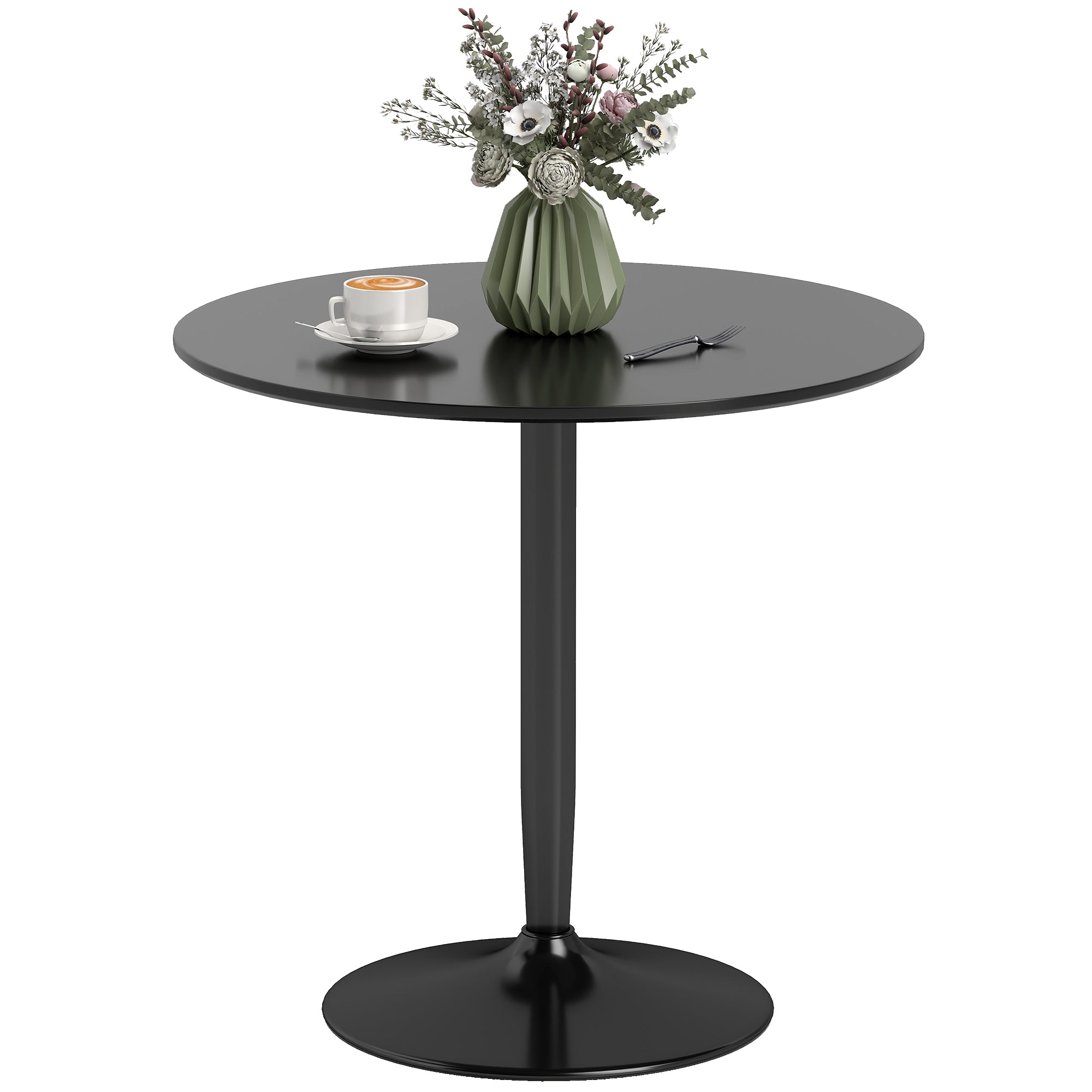 Round Dining Table 31.5" Ø x 29.5" H – 2-Person Kitchen Table with Powder-Coated Steel Pedestal and Anti-Slip Feet, Modern Small Dining Table, Black
