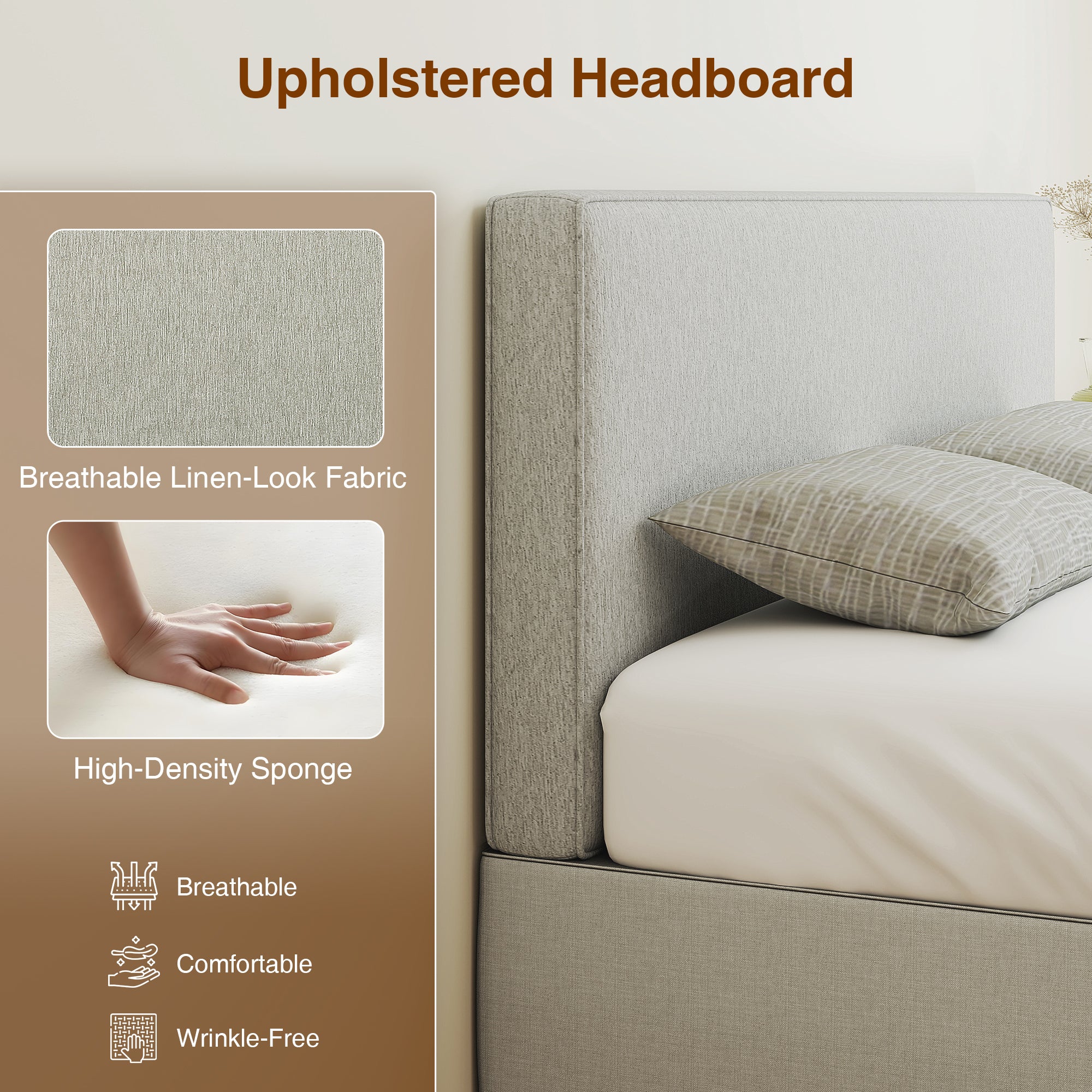 Linen-Effect Padded Floating Headboard, 63 x 24 in (Cream)