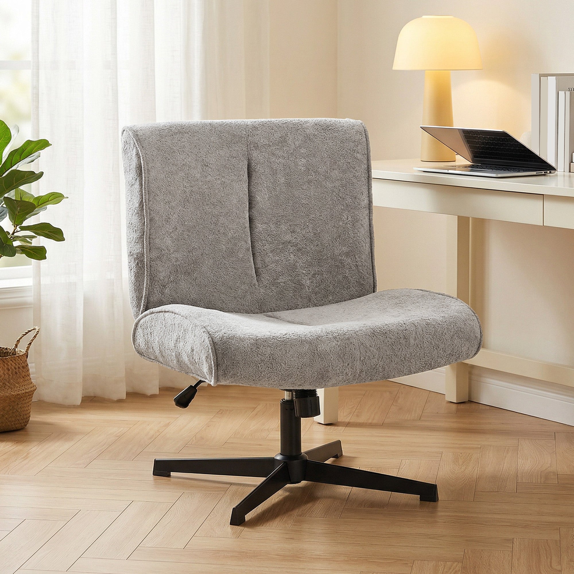 Swivel Lounge Chair, Velvet-Look Height-Adjustable Accent Chair with Steel Cross Base, Padded Reading Chair for Living Room & Bedroom, Gray