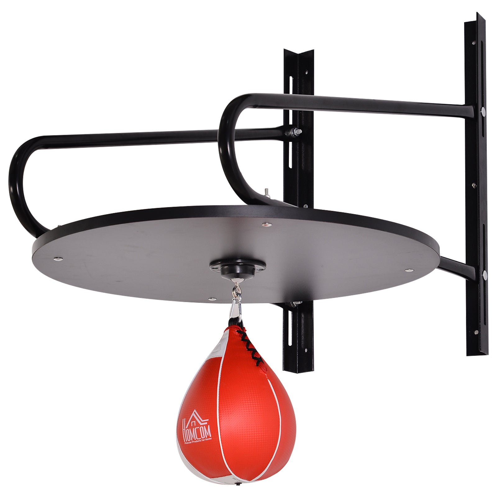 Punching Ball Speed Bag Boxing with Rotating Plate Support + Wooden Pump Adjustable Height Steel Synthetic Coating Red Black