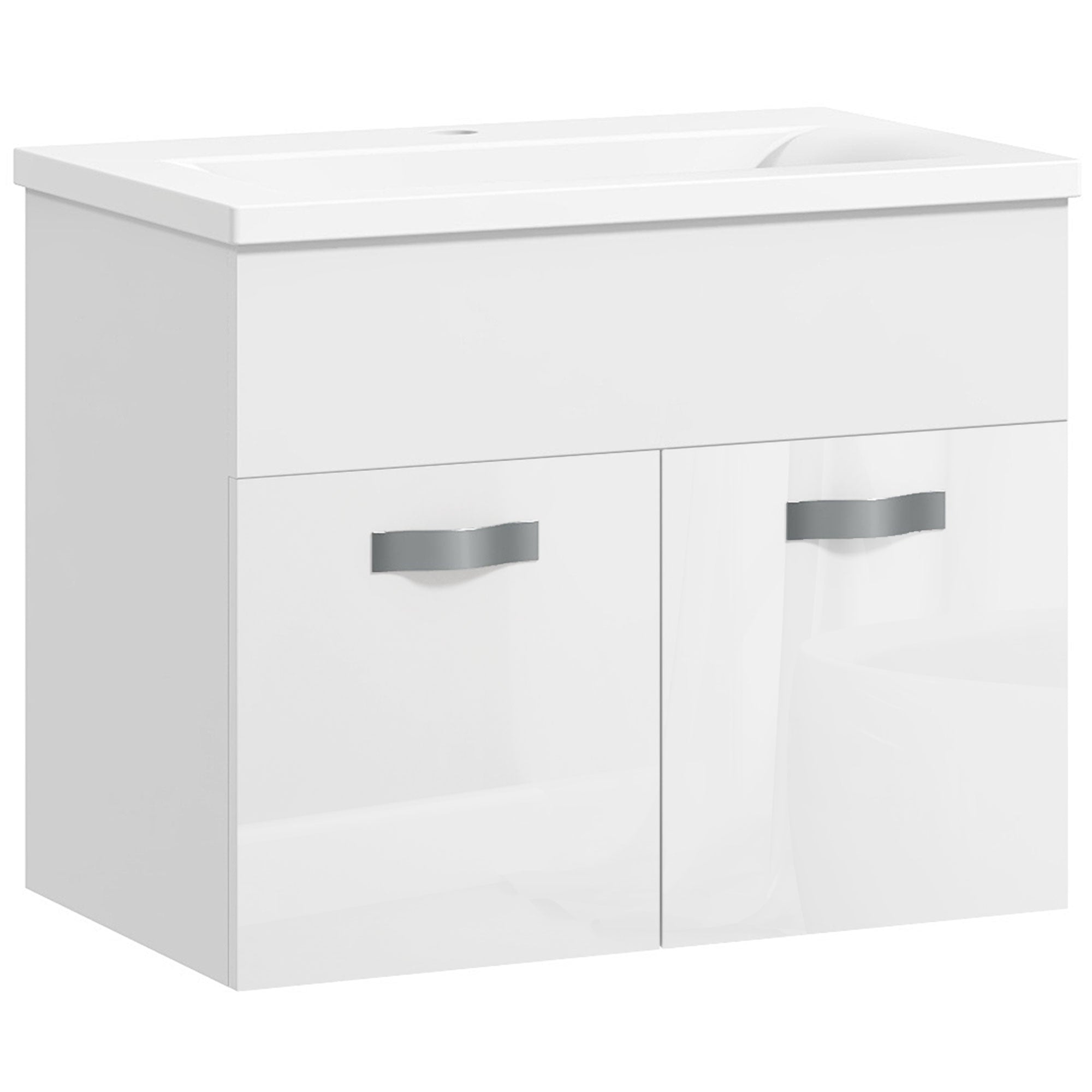 Wall-Hung Bathroom Vanity Unit with Sink, 2 Doors with Soft-Close Hinges, 61x40x50cm, Glossy White