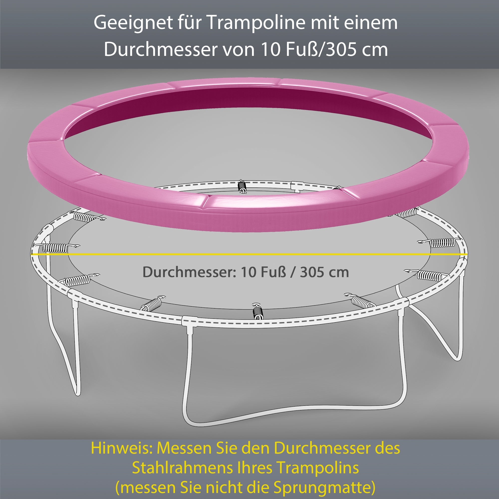 SPORTNOW Trampoline Safety Pad 10 ft, Tear-Resistant UV-Resistant Spring Cover, Waterproof Edge Protector for Garden Trampolines — Pink