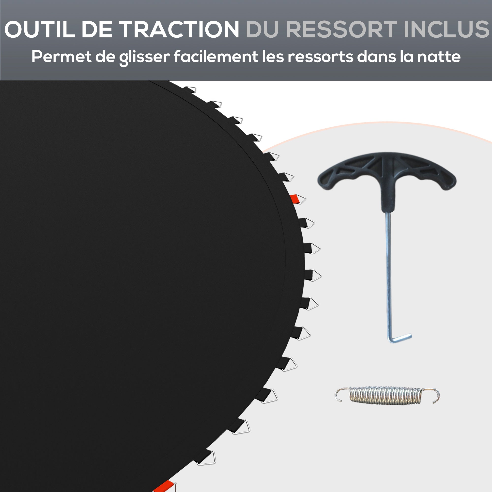 SPORTNOW Replacement Trampoline Mat, Compatible with 8ft Trampoline Ø 2.4m and 14 cm Springs, with spring pulling tool and 42 V-hooks (spring not included)