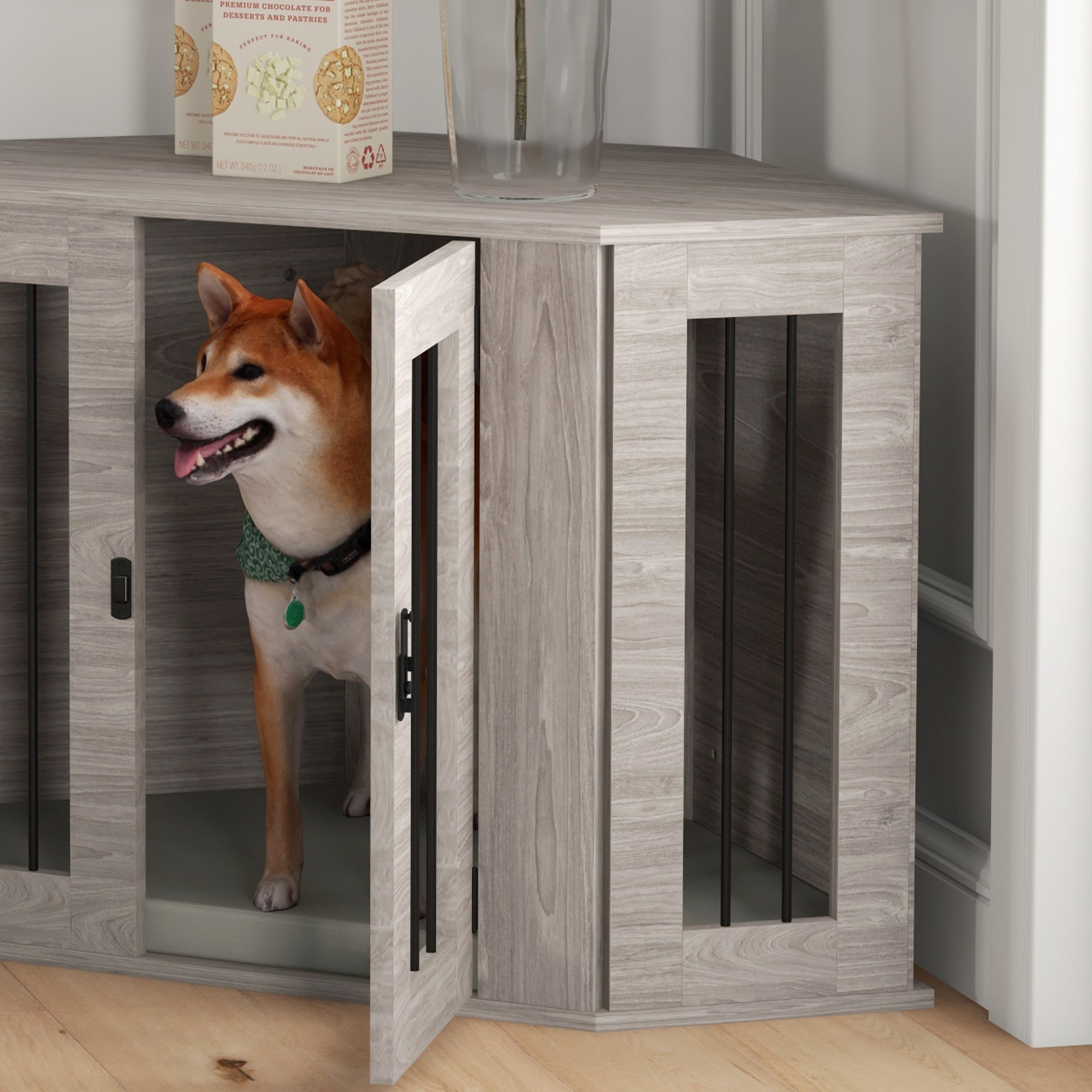 Dog Crate, Rectangular Dog House with Cushion, Pet Cage for Medium-Sized Dogs, Walnut, 104 x 55 x 63 cm