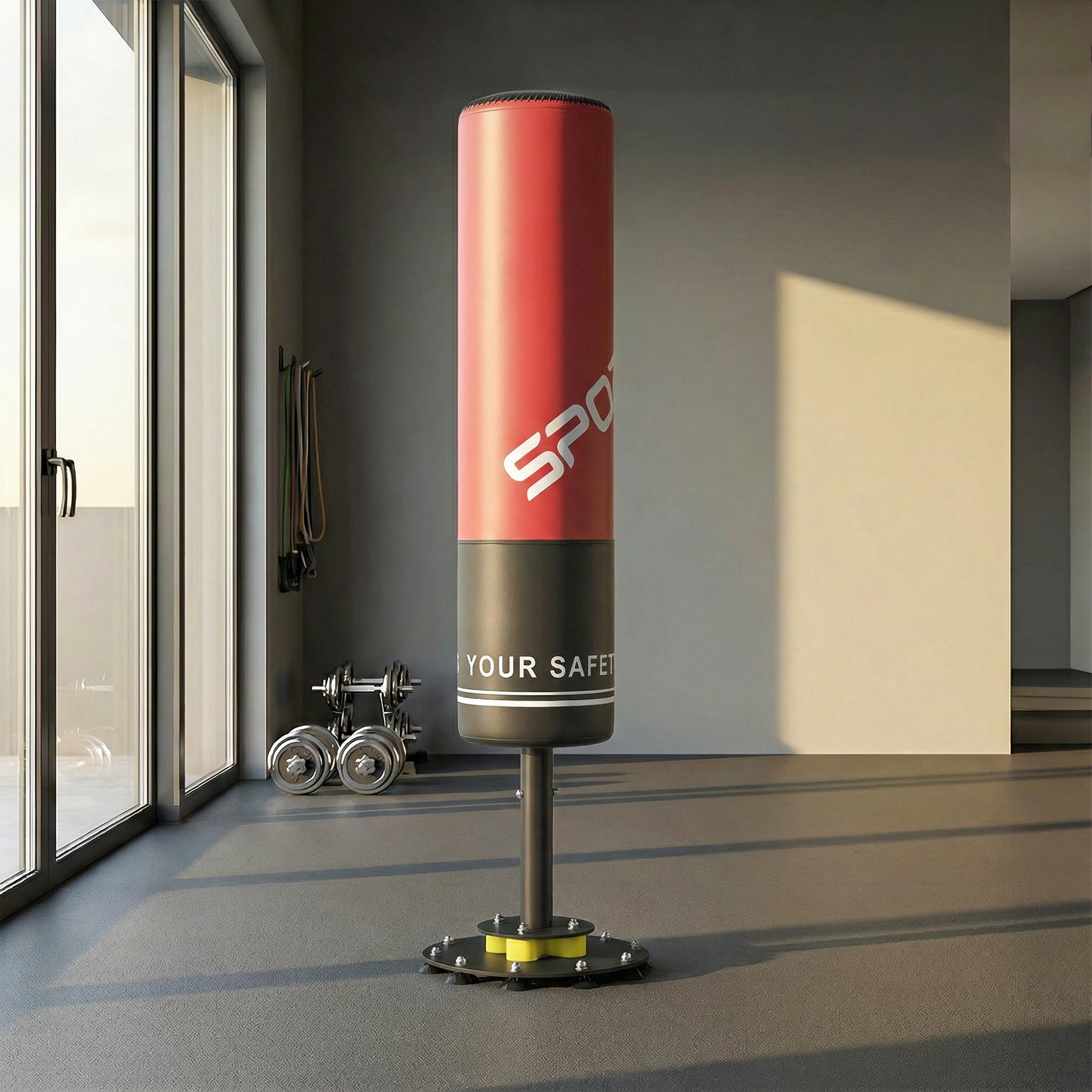 SPORTNOW 53 in (135 cm) Freestanding Punching Bag – Red/Black, Shock-Absorbing Base, 10 Suction Cups, Kickboxing & MMA Trainer for Adults
