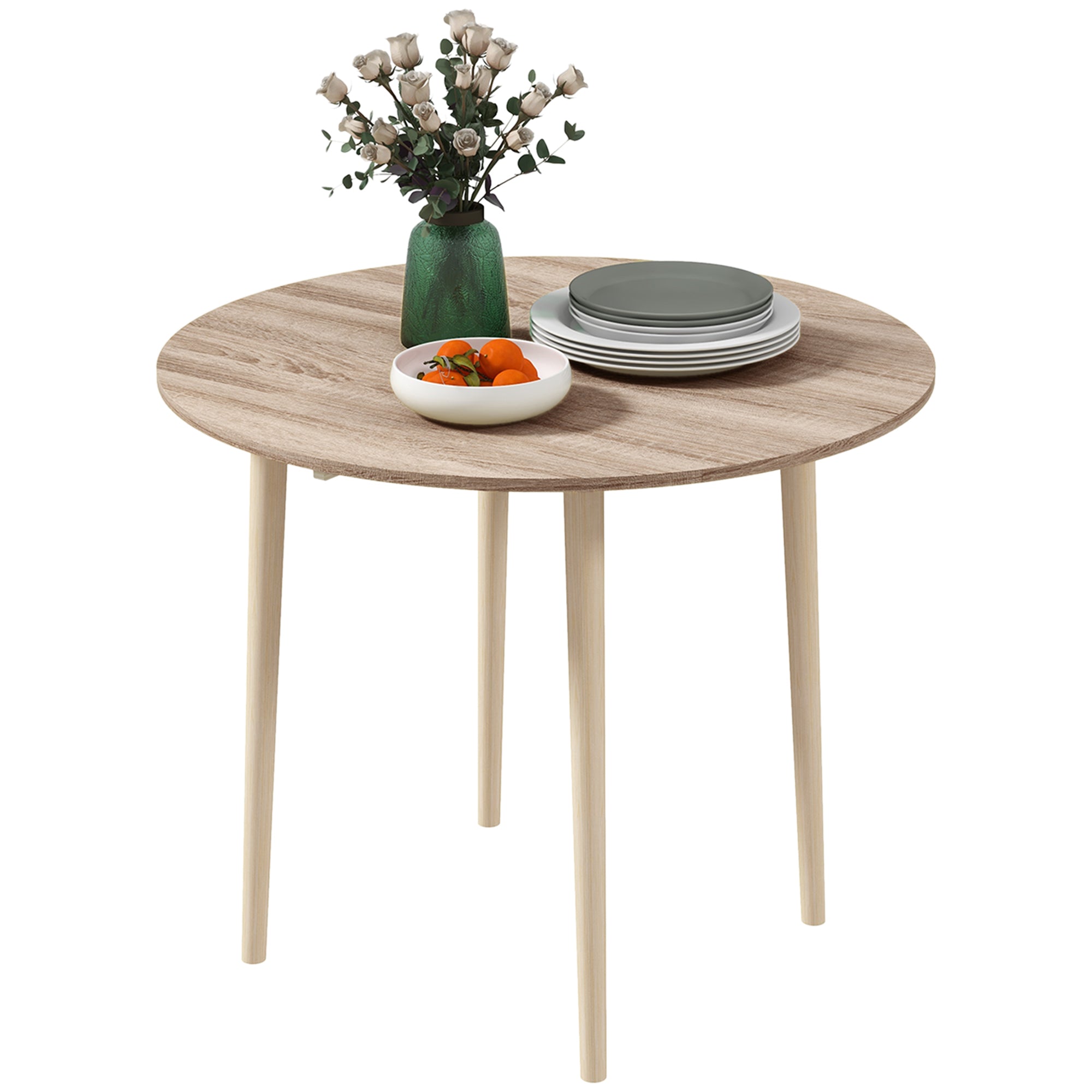 Folding kitchen dining table with 2 drop leaves - extendable round table - space-saving with wooden legs Ø89 x 73.5H cm
