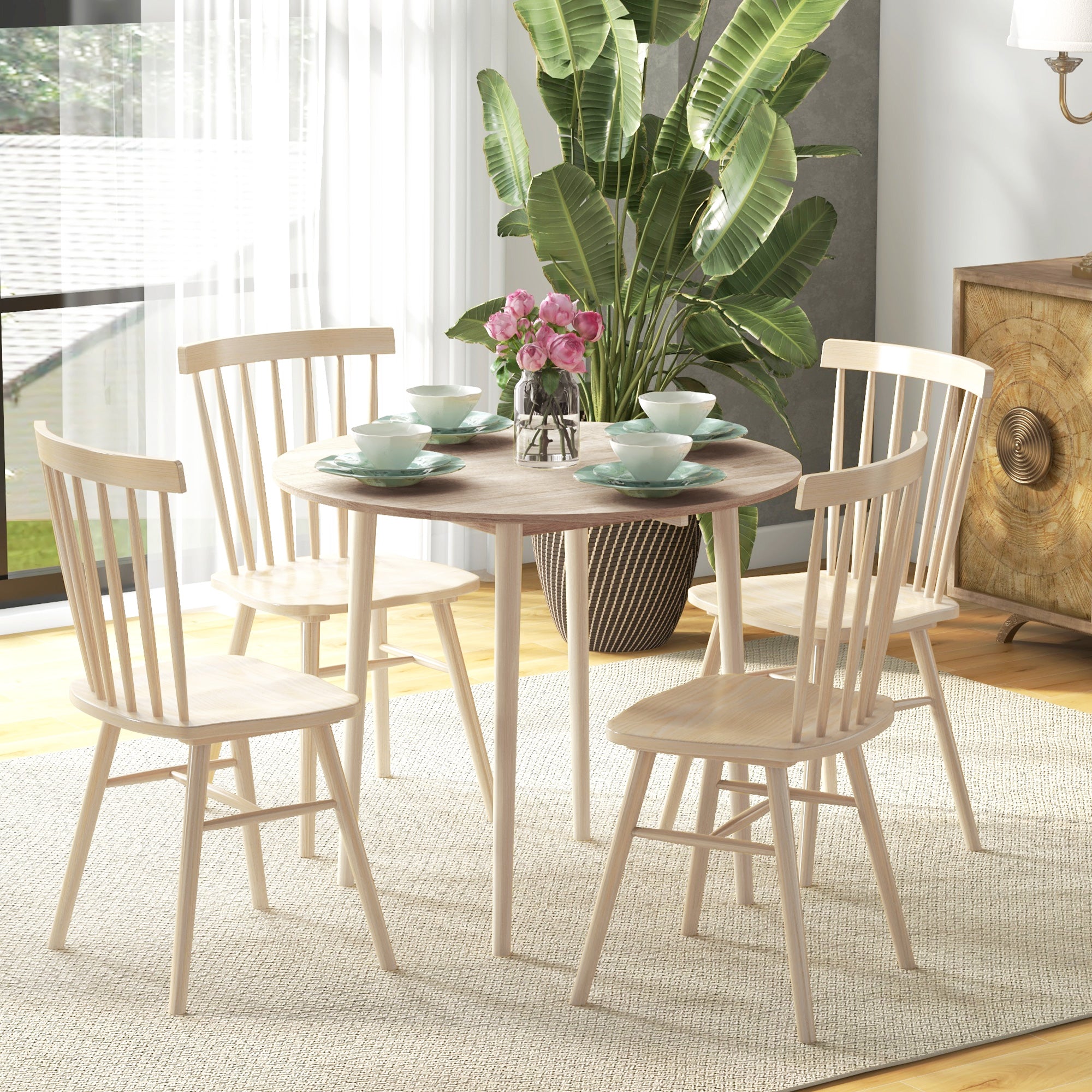 Folding kitchen dining table with 2 drop leaves - extendable round table - space-saving with wooden legs Ø89 x 73.5H cm