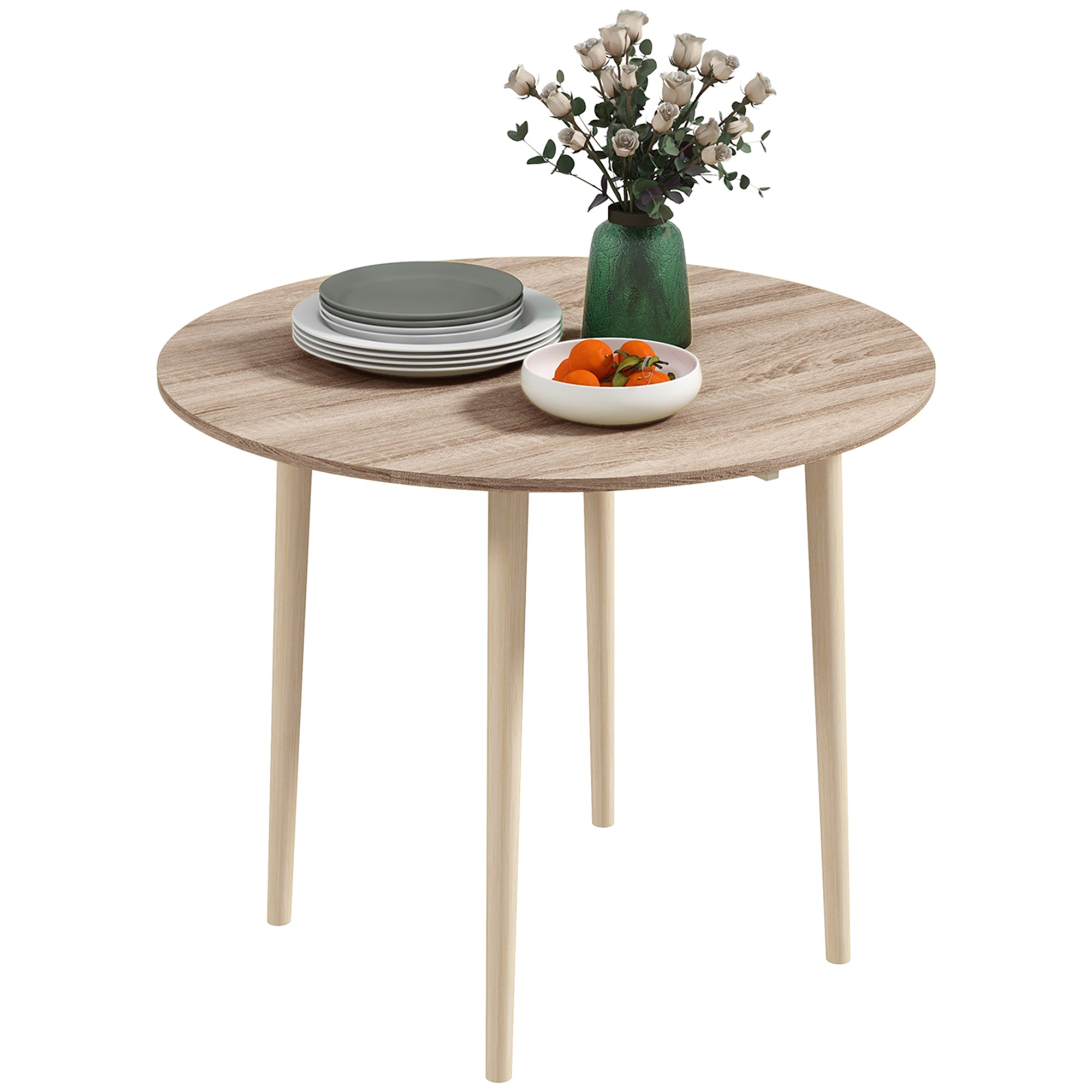 Folding kitchen dining table with 2 drop leaves - extendable round table - space-saving with wooden legs Ø89 x 73.5H cm