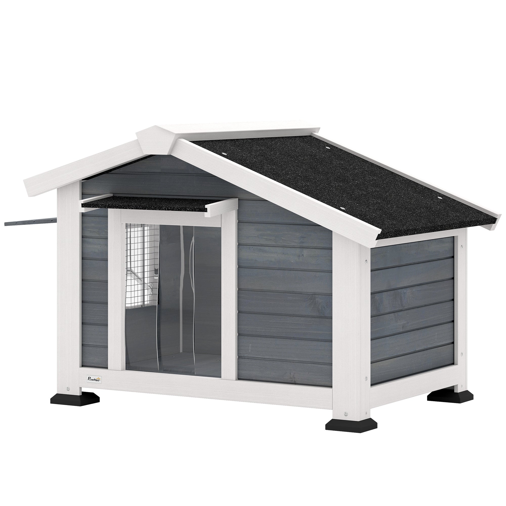 Weatherproof Wooden Dog House with Removable Floor, Asphalt Roof & Opening Window, 38.6" x 29.9" x 27.4" – Gray