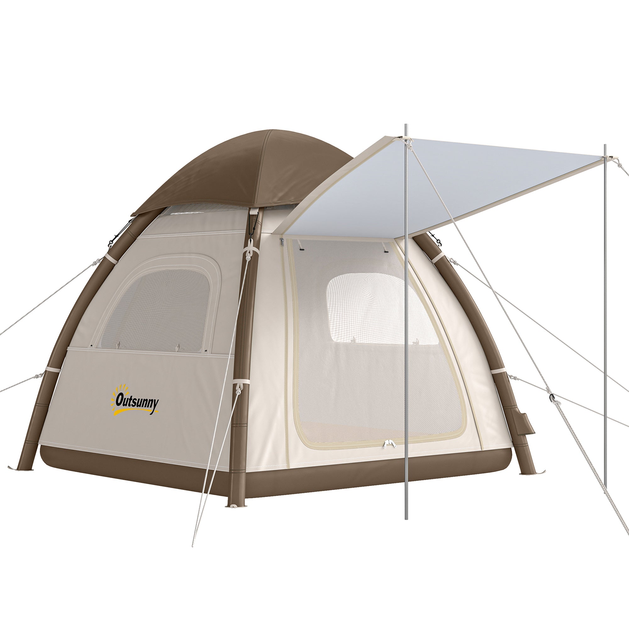 Inflatable 3-Person Air Tent with 2-Min Setup, High Ceilings, Removable Rainfly, Mesh Roof & Awning — 3000 mm Waterproof Glamping Tent