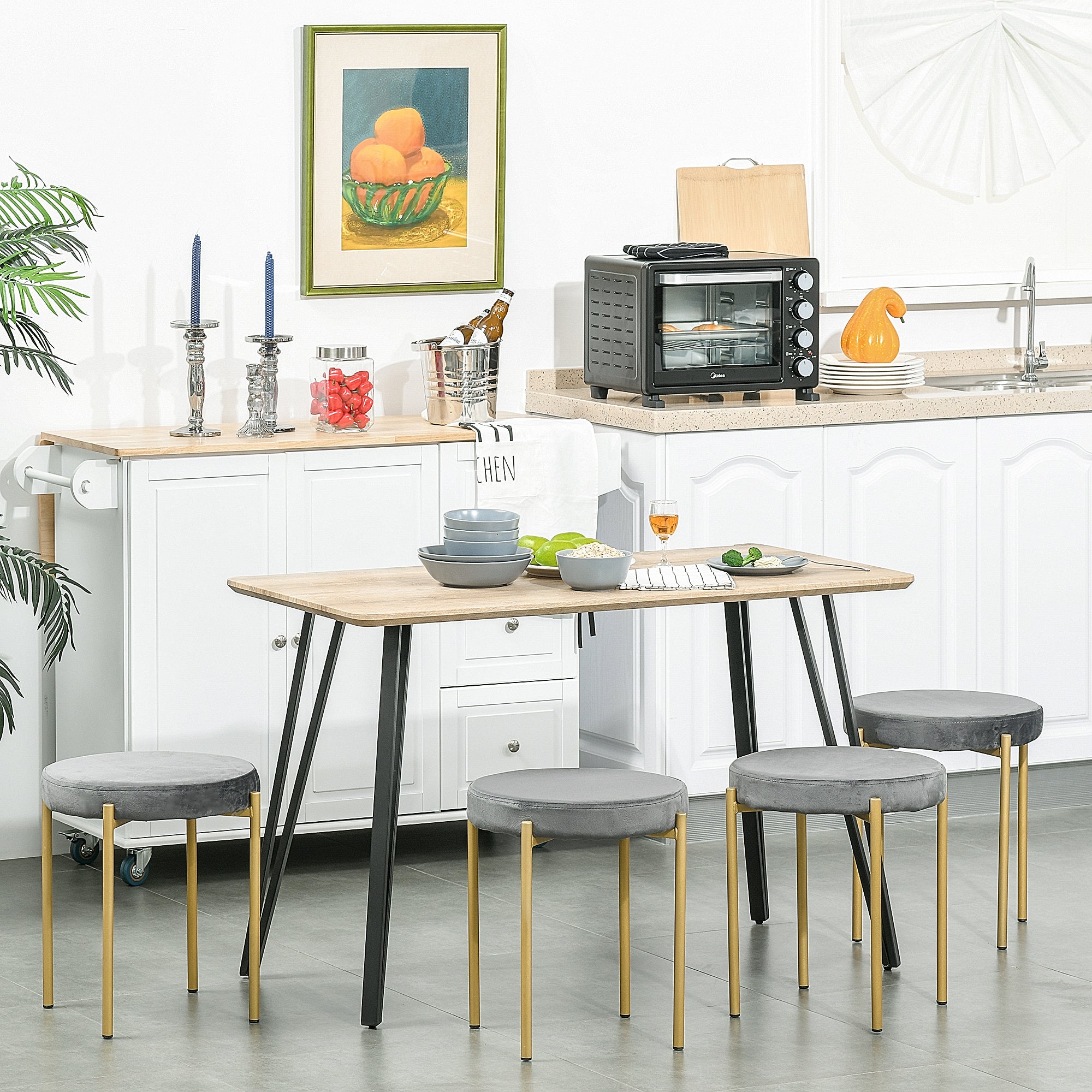 Industrial Design Dining Table Large Beveled Top 120L x 60W x 75H cm Black Metal Hairpin Legs Light Oak Grain MDF