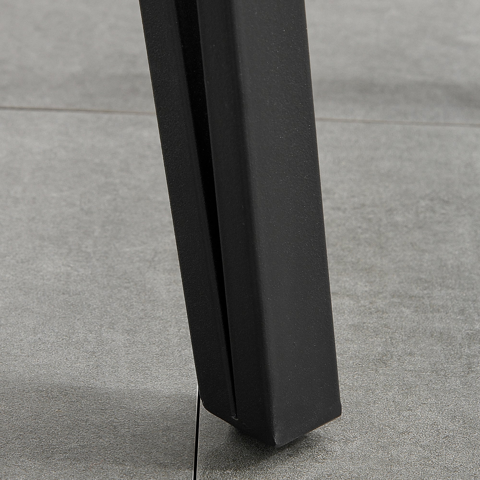 Industrial Design Dining Table Large Beveled Top 120L x 60W x 75H cm Black Metal Hairpin Legs Light Oak Grain MDF