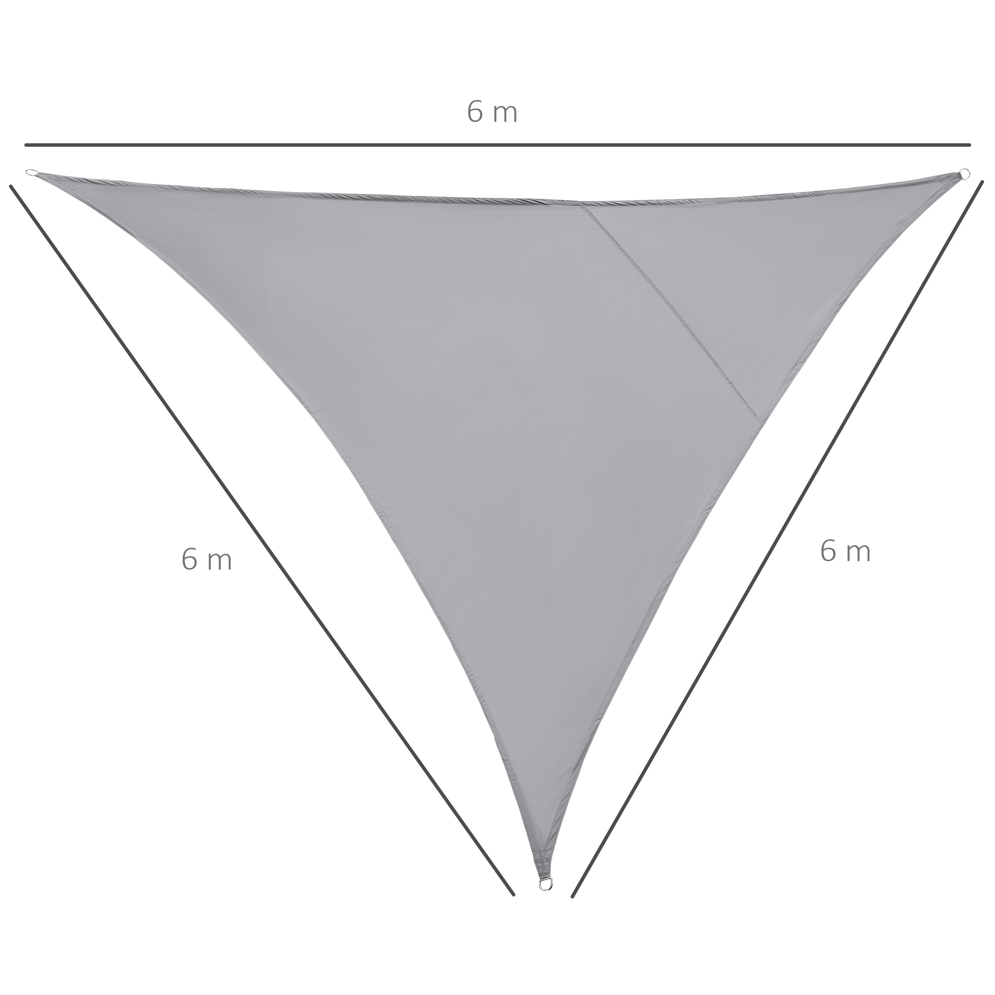 Large Triangular Shade Sail 6 x 6 x 6 m High-Density 160 g/m² Waterproof Polyester Light Gray