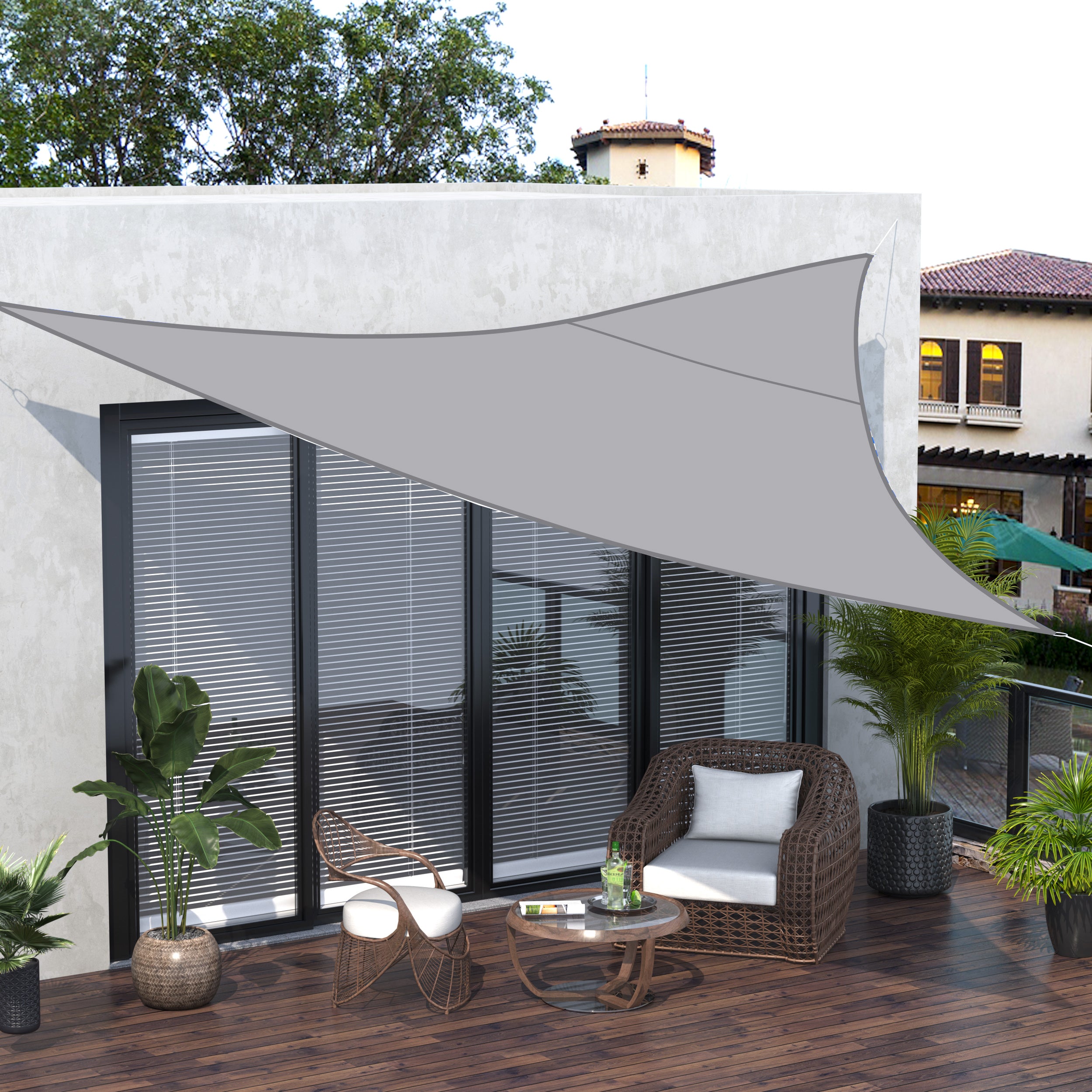 Large Triangular Shade Sail 6 x 6 x 6 m High-Density 160 g/m² Waterproof Polyester Light Gray
