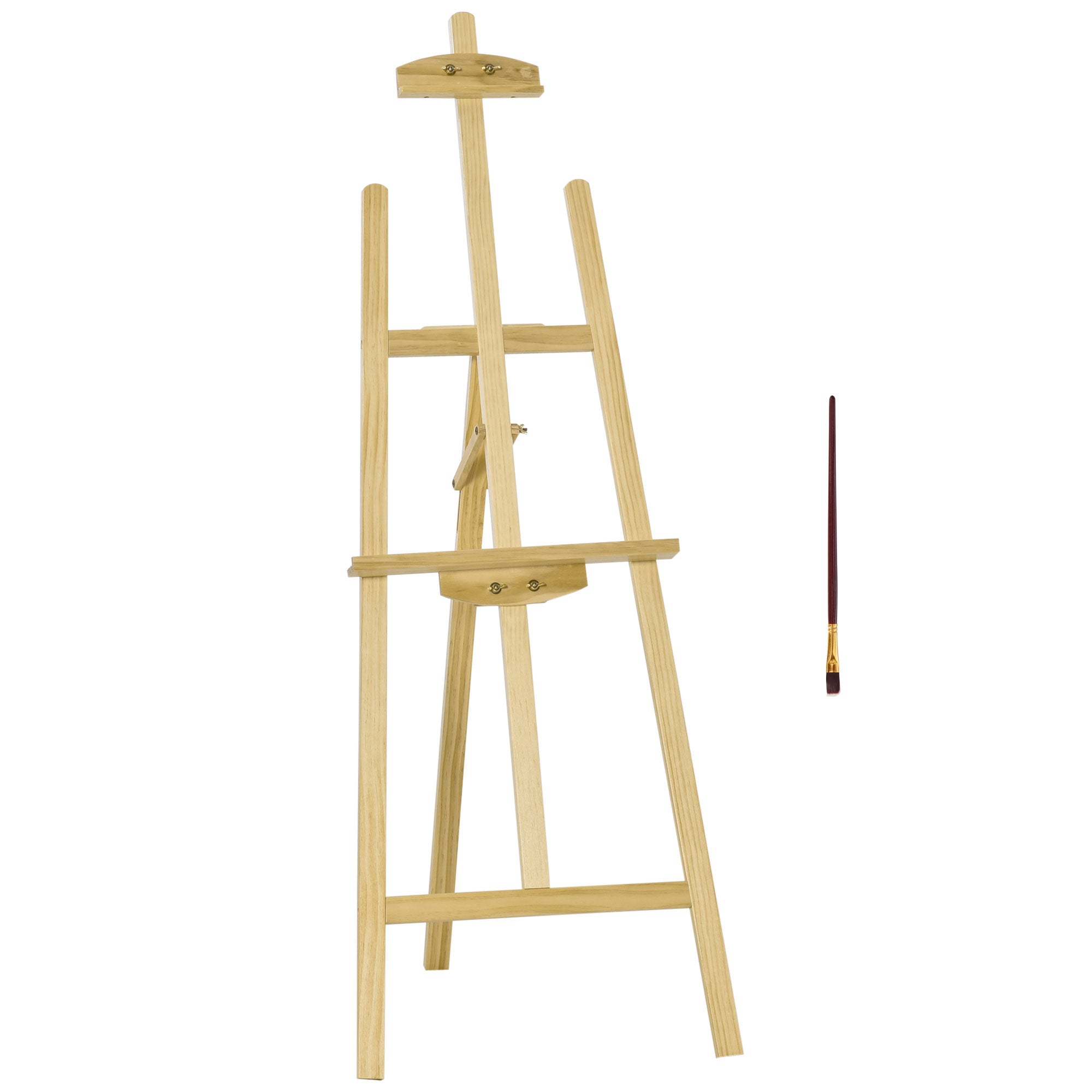 Easel Seat and Stand Easel Foldable Studio Easel 75° Adjustable with Holder for Art Painting And Outdoor Advertising Pine Wood Natural 51.5 x 71.5 x 134.5 cm