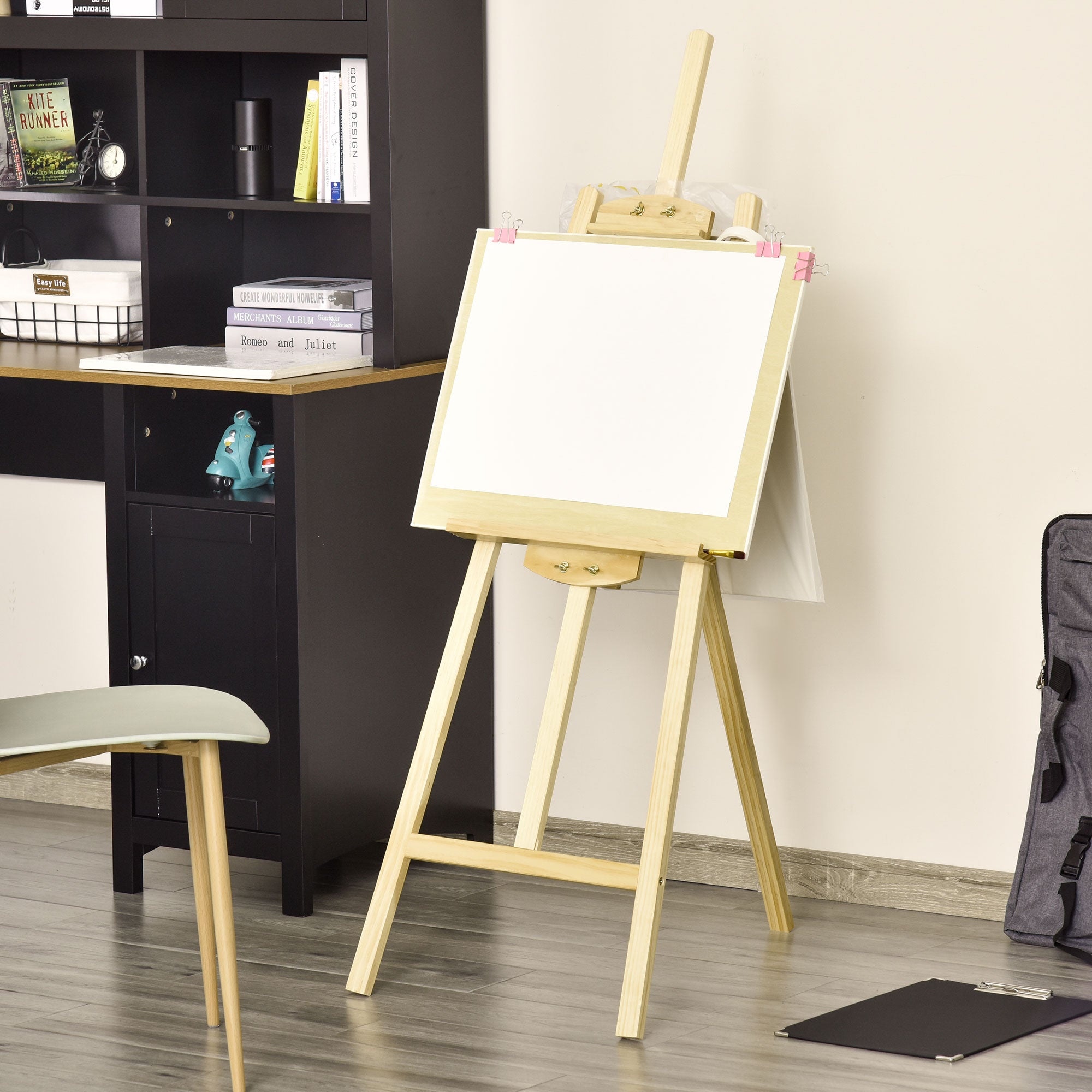 Easel Seat and Stand Easel Foldable Studio Easel 75° Adjustable with Holder for Art Painting And Outdoor Advertising Pine Wood Natural 51.5 x 71.5 x 134.5 cm