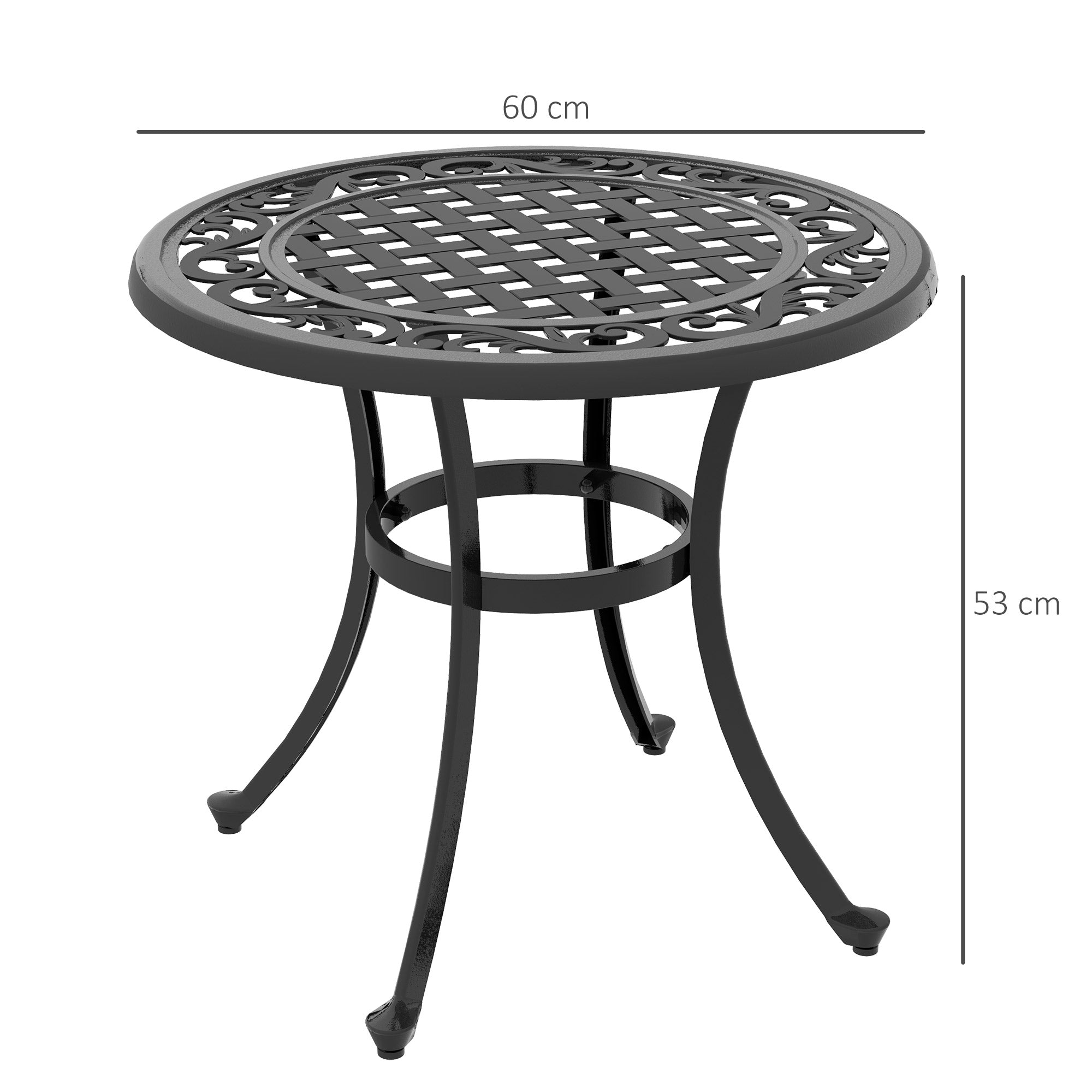 Side Table, Garden Table, Patio Table with Aluminum Frame, Coffee Table up to 50 kg Load Capacity for Garden, Balcony, Black, 60 x 60 x 53 cm