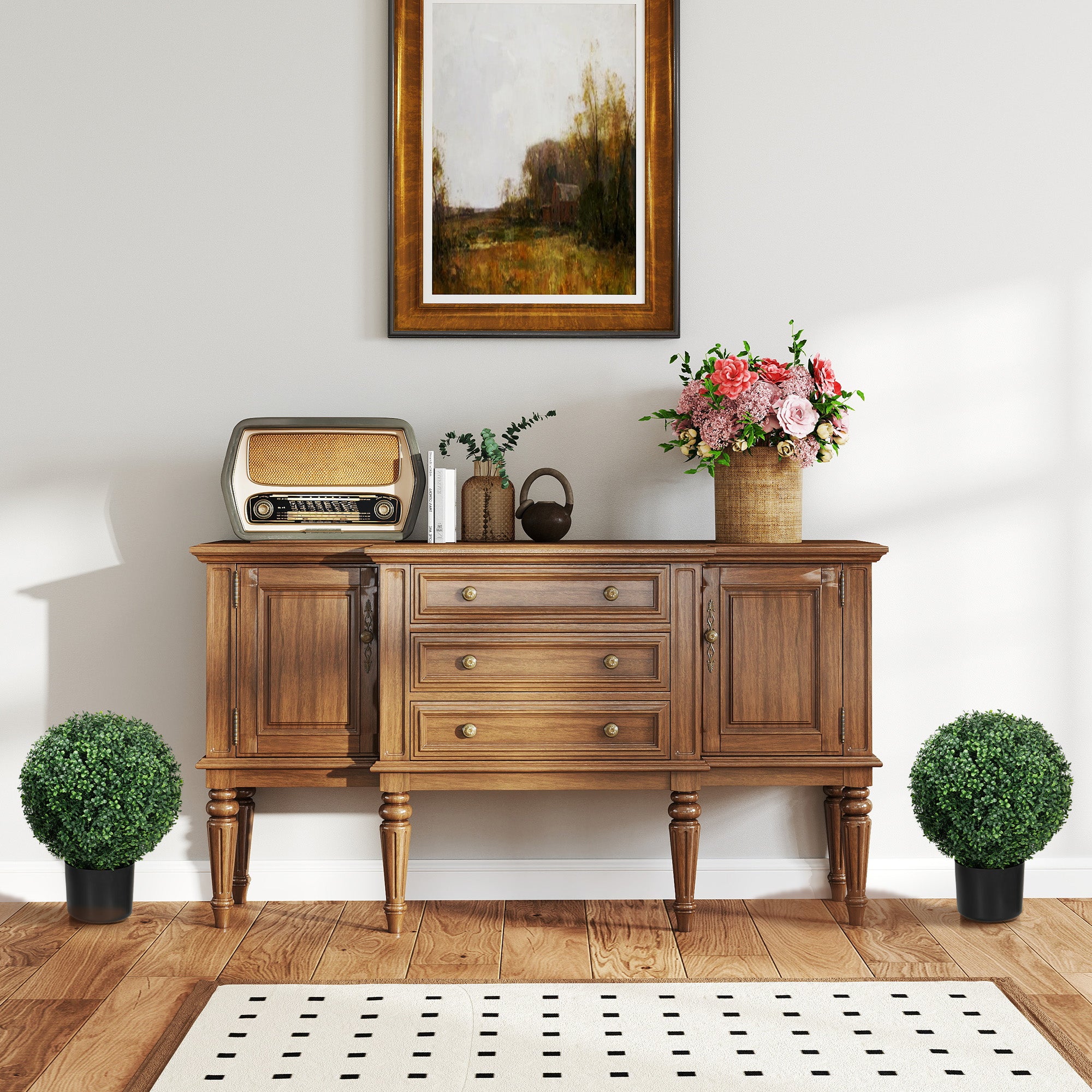 Set of 2 Artificial Boxwood Trees 52cm Fake Plant, Round Faux Boxwood in Pot, Artificial Plants realistic for Living Room Bedroom Office Decor