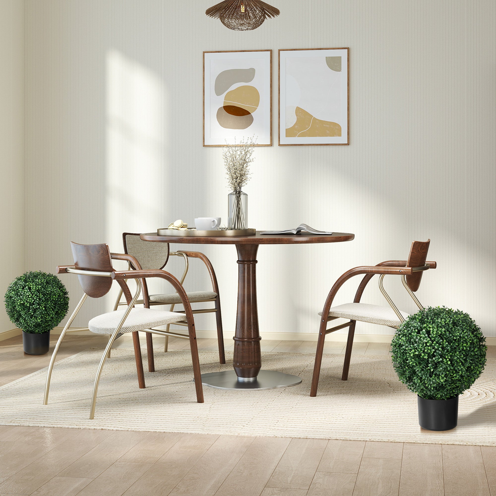 Set of 2 Artificial Boxwood Trees 52cm Fake Plant, Round Faux Boxwood in Pot, Artificial Plants realistic for Living Room Bedroom Office Decor